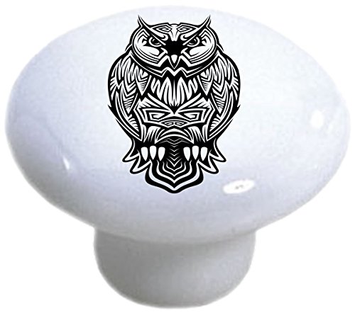 Set of 2 Hand-Painted Tribal Owl Ceramic Drawer Knobs - Boho Home Decor for Cabinets, Dressers & Furniture (Perfect for Bedroom, Kitchen & Bathroom Storage)