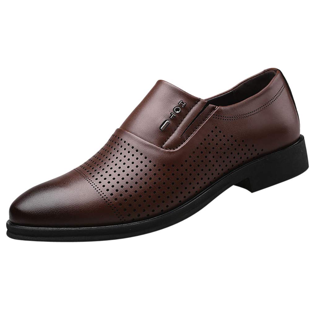 Stylish Men's Pointed Toe Oxford Leather Dress Shoes for Wedding, Business & Casual Wear - Comfortable & Durable (Brown, Size 8.5) | Perfect for Office, Formal Events & Everyday Outfits