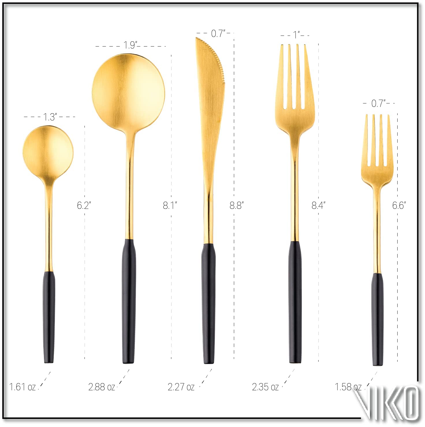 Vikko Dine Modern Silverware Set - 20-Piece Brushed Black & Gold Flatware Set - 18/10 Stainless Steel Cutlery for 4 People - Elegant Dinnerware for Upscale Dining, Wedding Gifts & Home Entertaining - Matte Finish Durable Utensils for Restaurants & Special Occasions