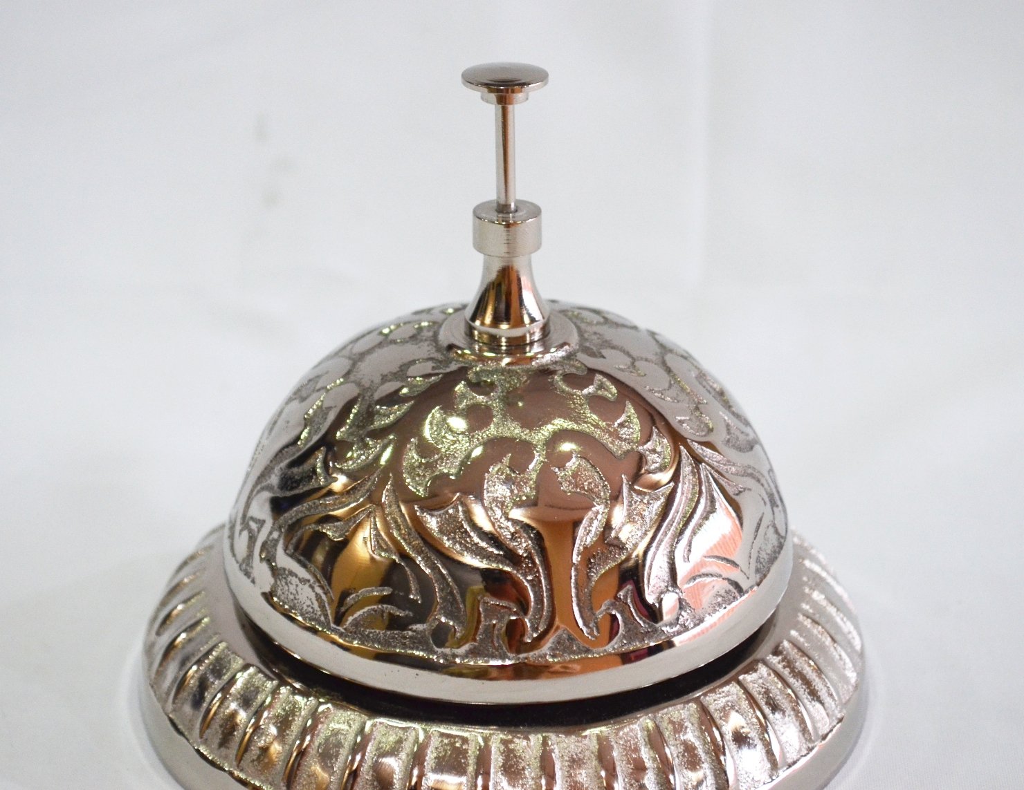 Vintage Embossed Nickel Finish Table Desk Bell - Classic Reception & Hotel Call Bell for Office, Home, and Restaurant Use