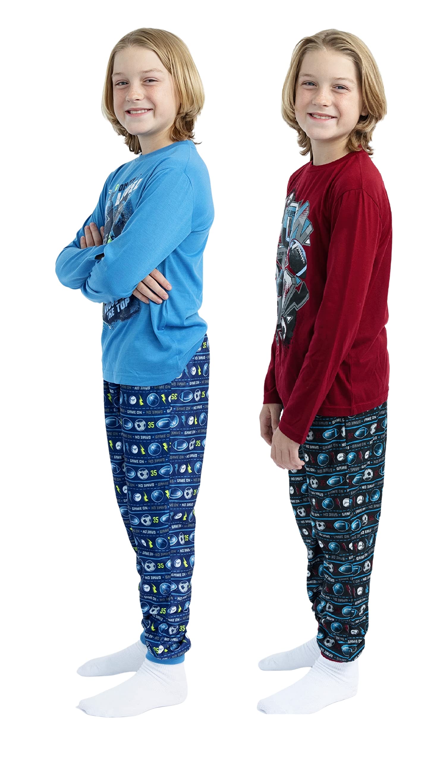 Boys' 4-Piece Pajama Set - Long Sleeve Sleep Shirts & Soft Pajama Pants | Cozy Cotton Sleepwear for Kids | Perfect for Bedtime, Lounging & Sleepovers