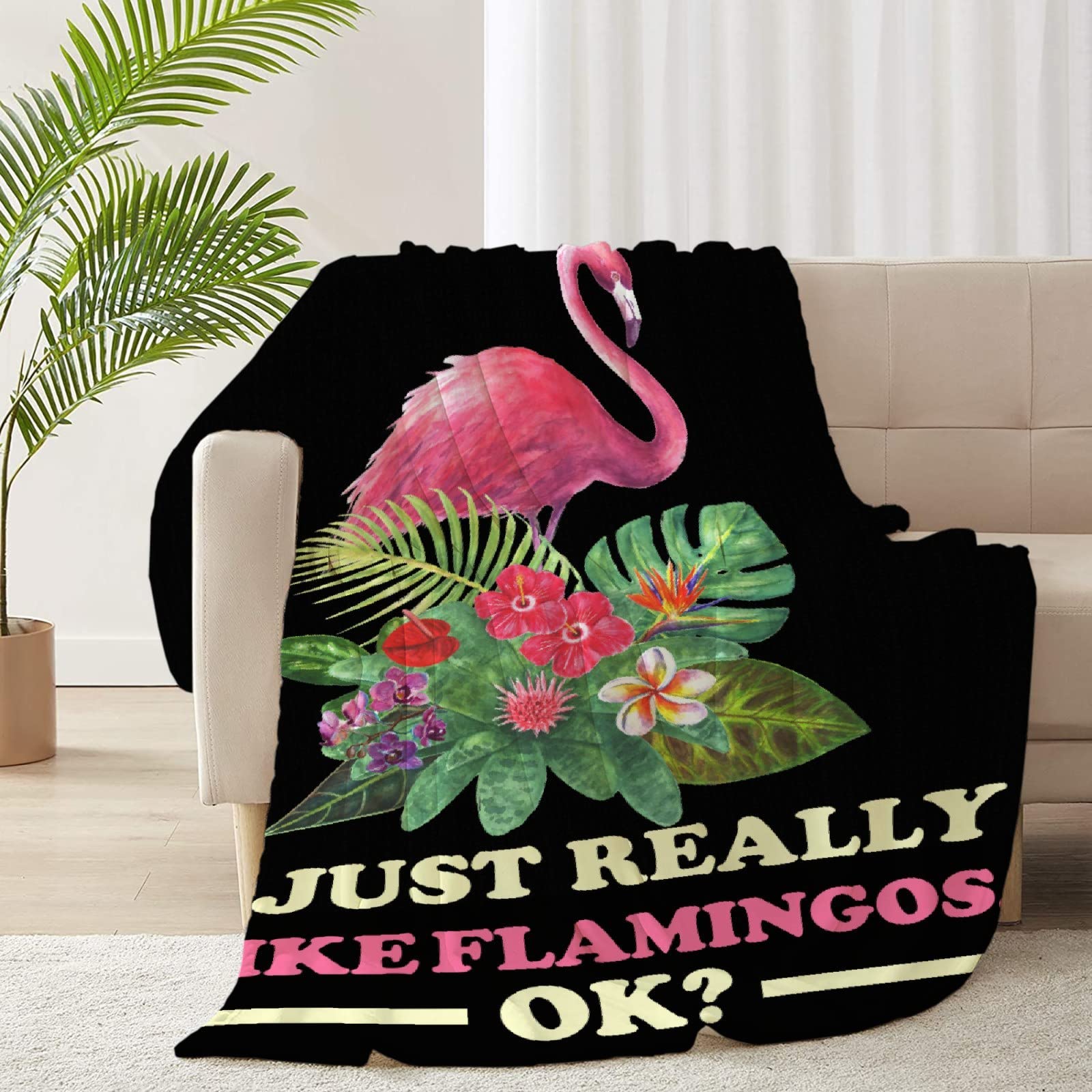 RICKYOUNG Flamingo Print Fleece Blanket - Ultra Soft Plush Throw 120