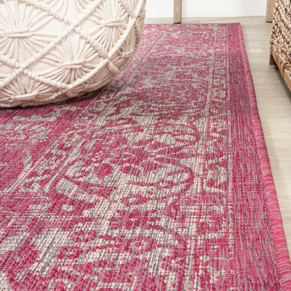 Bohemian Textured Weave Floral Runner Rug - Indoor/Outdoor Use for Living Room, Bedroom, Patio & Entryway Decor
