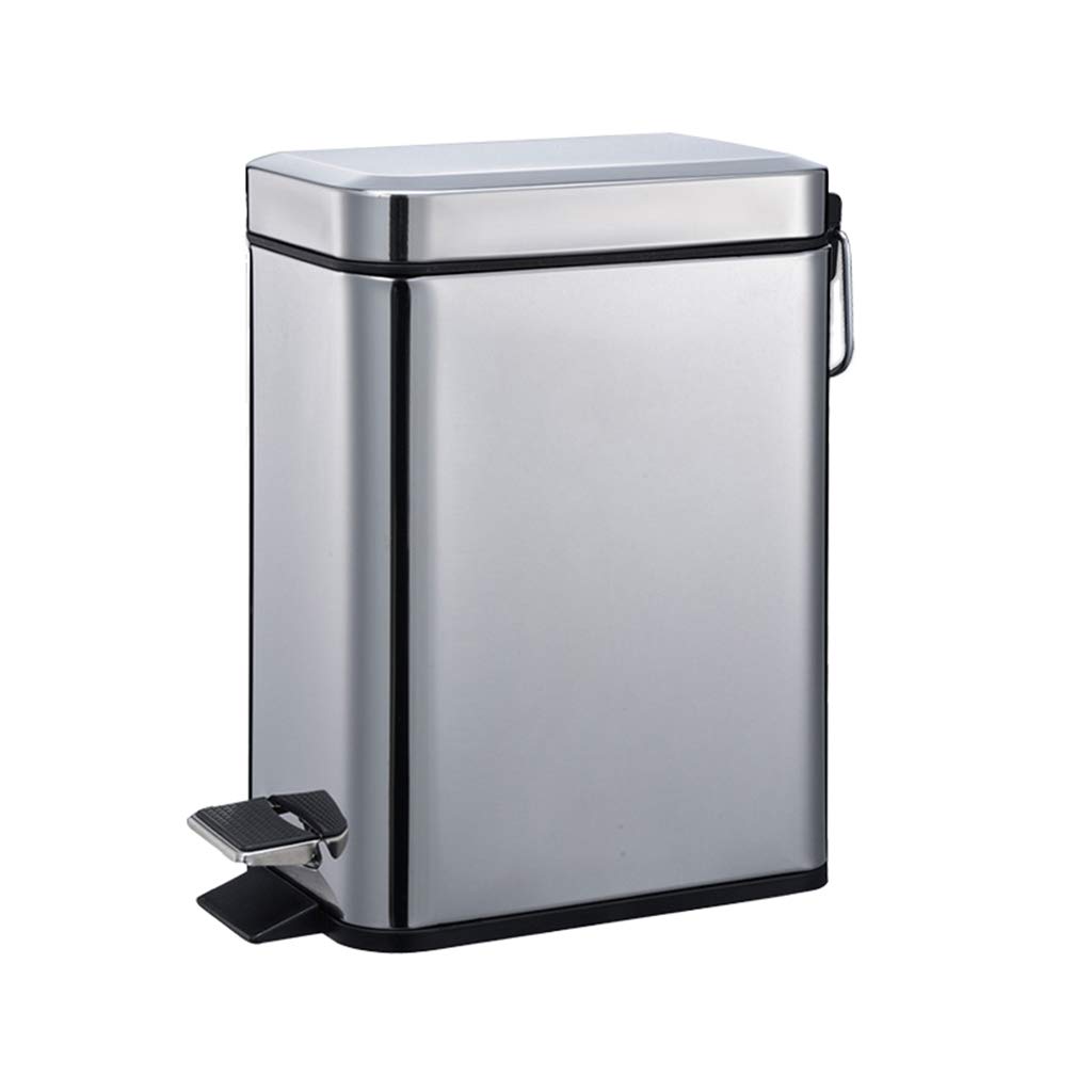 CSQ 5L Stainless Steel Pedal Trash Can with Lid - Rectangle Bathroom & Kitchen Garbage Bin for Home, Office, WC - Durable & Odor-Proof (Metallic)