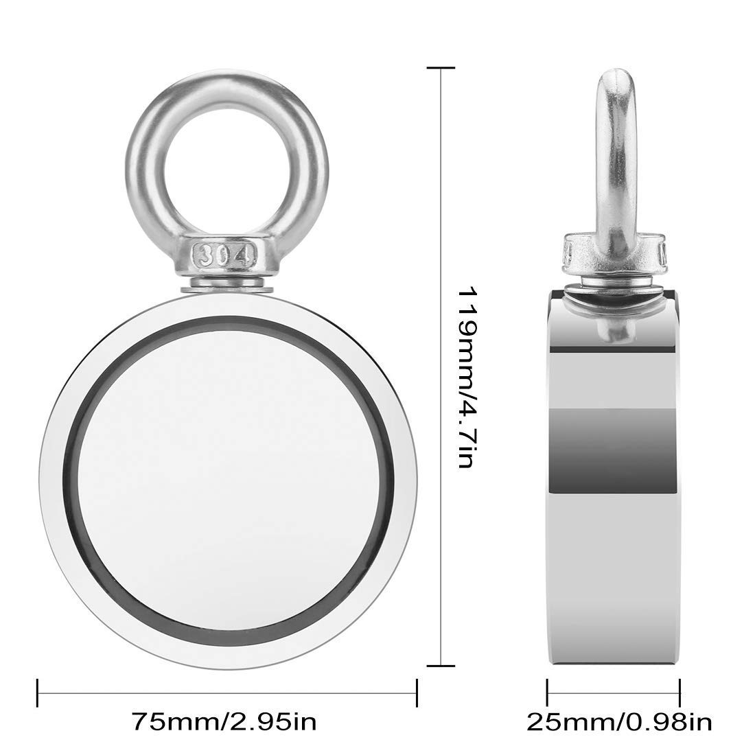 1000LBS(453KG) Strong Neodymium Fishing Magnet Kit - Double Sided Magnet with 20m(65ft) Durable Rope & Protective Gloves - Perfect for Underwater Treasure Hunting, Metal Detecting & Outdoor Adventures