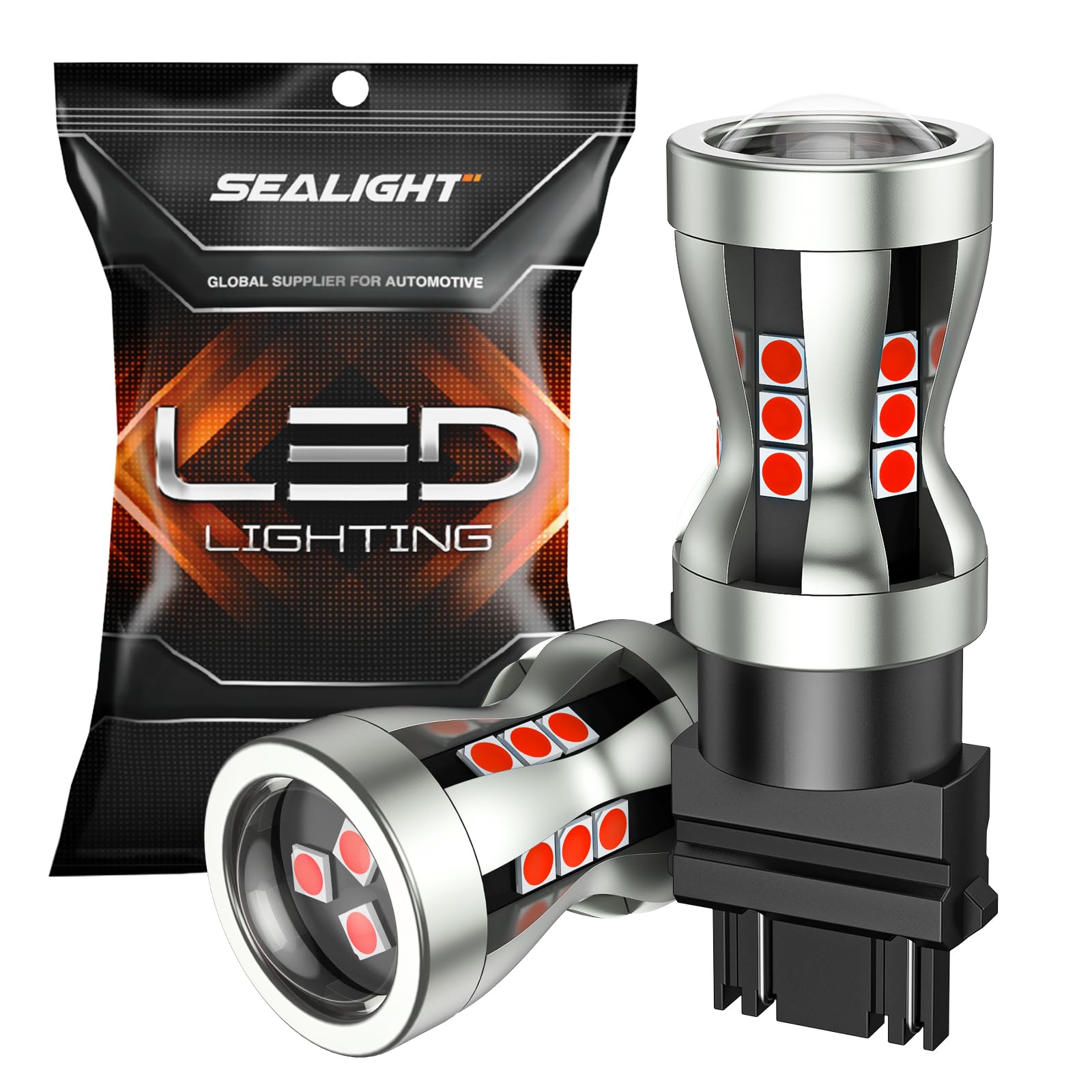 SEALIGHT 3157 LED Bulb - Super Bright Red 3156 3057 4157 LED Brake Light Bulbs with Projector Lenses - Direct Replacement for Brake/Tail/Stop/Parking Lights (2-Pack) - Perfect for Cars, Trucks, SUVs & Motorcycles