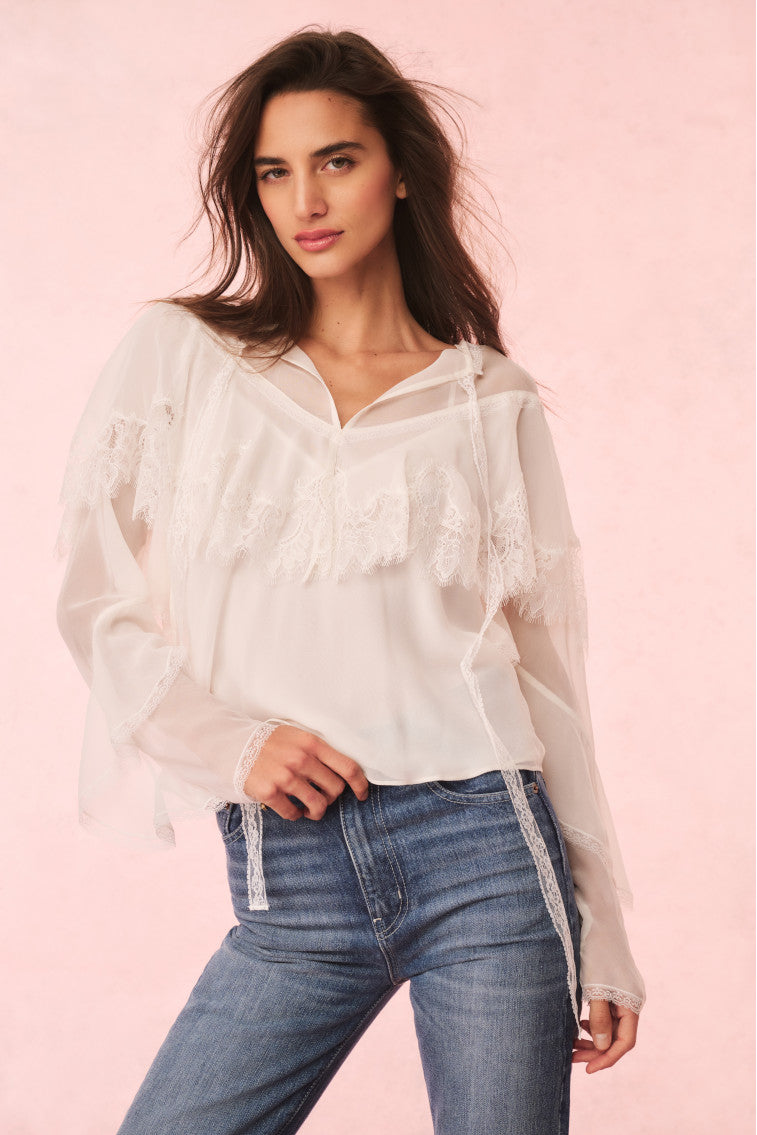 Elegant Afton Silk Lace Blouse for Women - Soft & Breathable Summer Tops - Perfect for Office, Date Night & Special Occasions