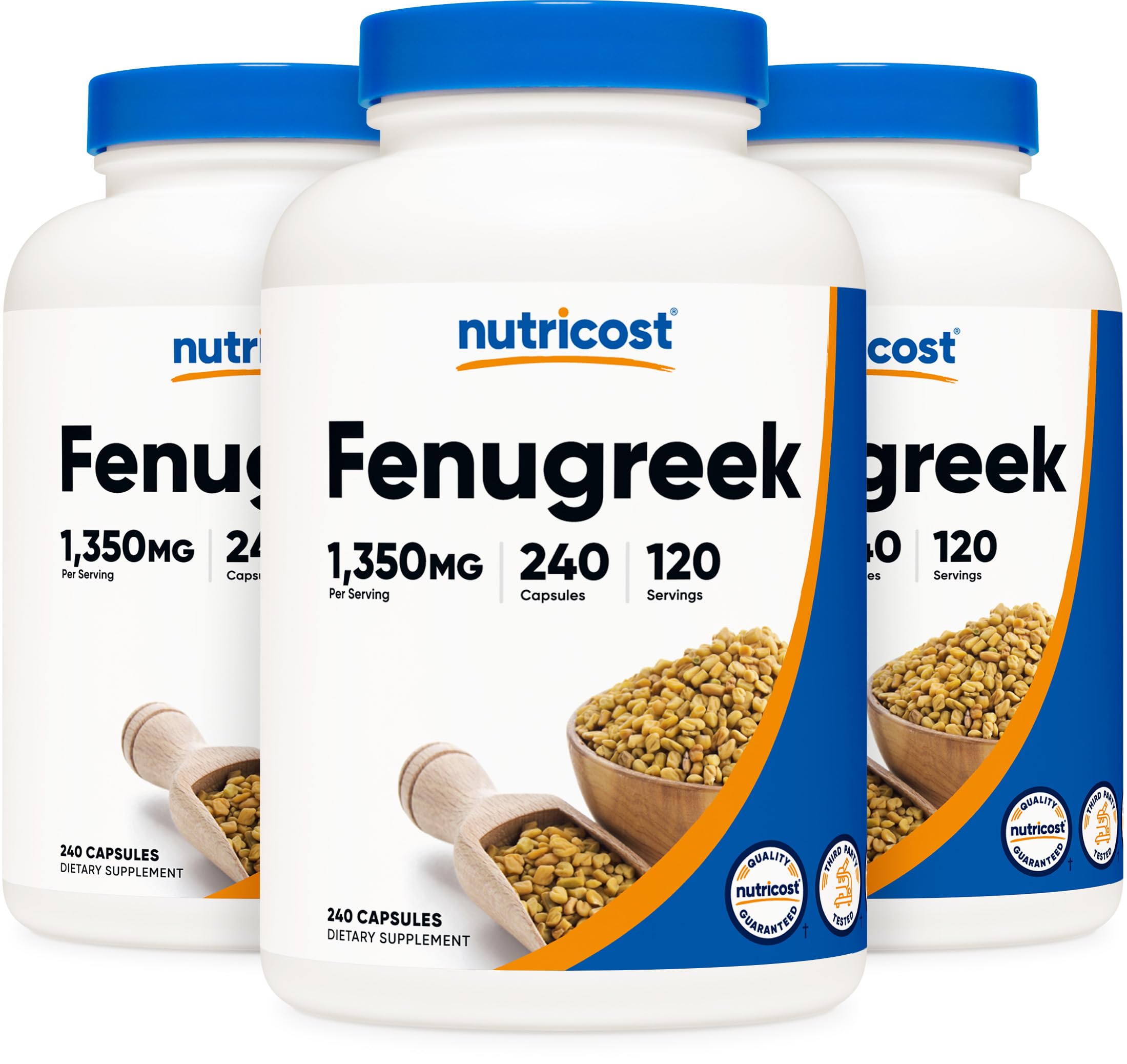 Nutricost Fenugreek Seed 1350mg Supplement - 240 Capsules (3 Bottles) - Gluten Free, Non-GMO Herbal Support - Promotes Digestive Health & Lactation for Nursing Mothers