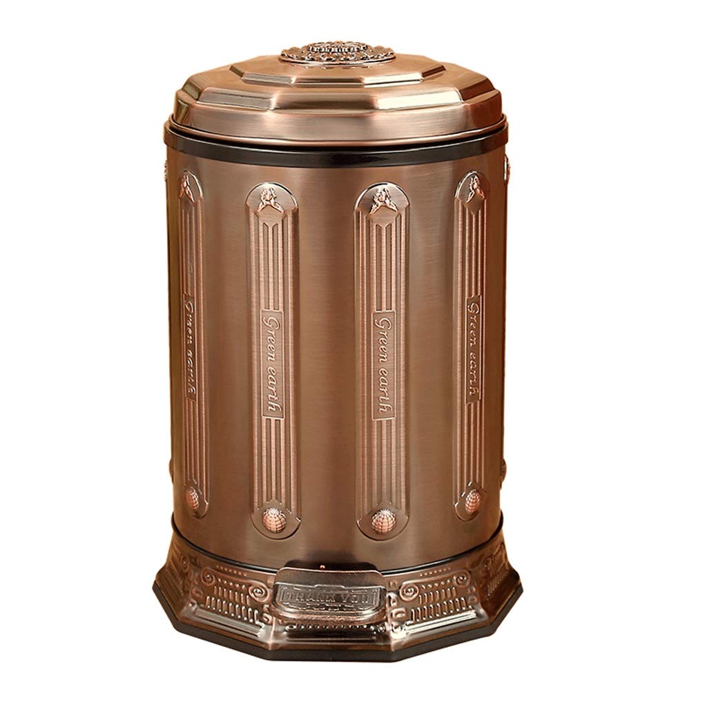 Premium AS Metal Trash Can with Lid - Silent Pedal Garbage Bin, Antique Copper Dustbin for Home, Office, Kitchen & Living Room - 10L/2.6gal Capacity - Ideal for Waste Disposal in Bedrooms, Bathrooms & Workspaces