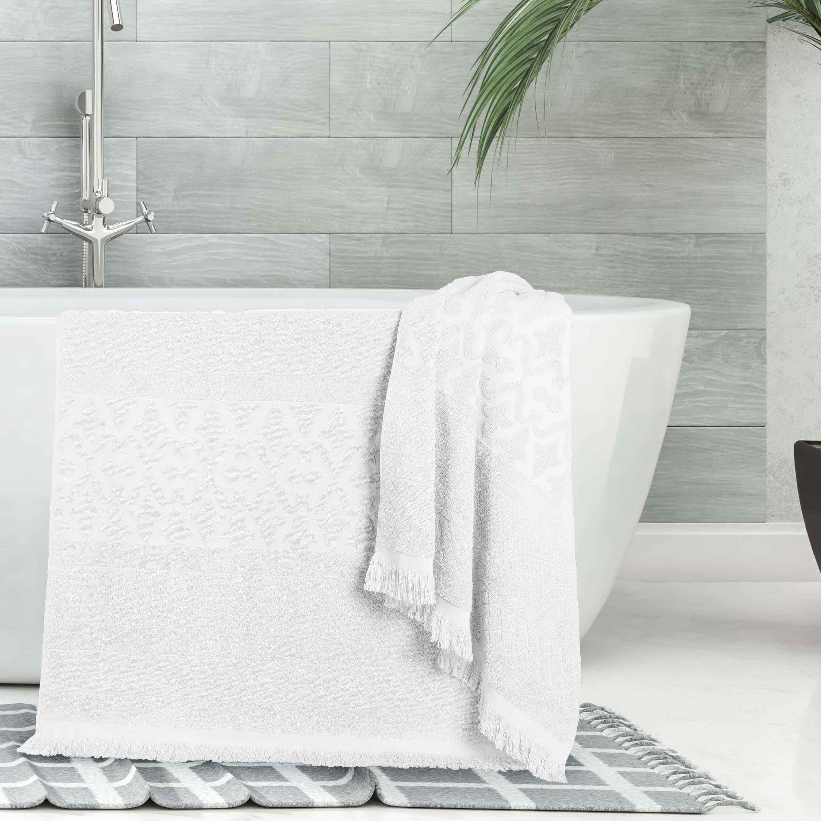 Premium Rolla Cotton Geometric Jacquard Plush Absorbent Bath Sheet Set of 2 - Ultra Soft Luxury Towels for Spa, Hotel & Home Bathroom Use