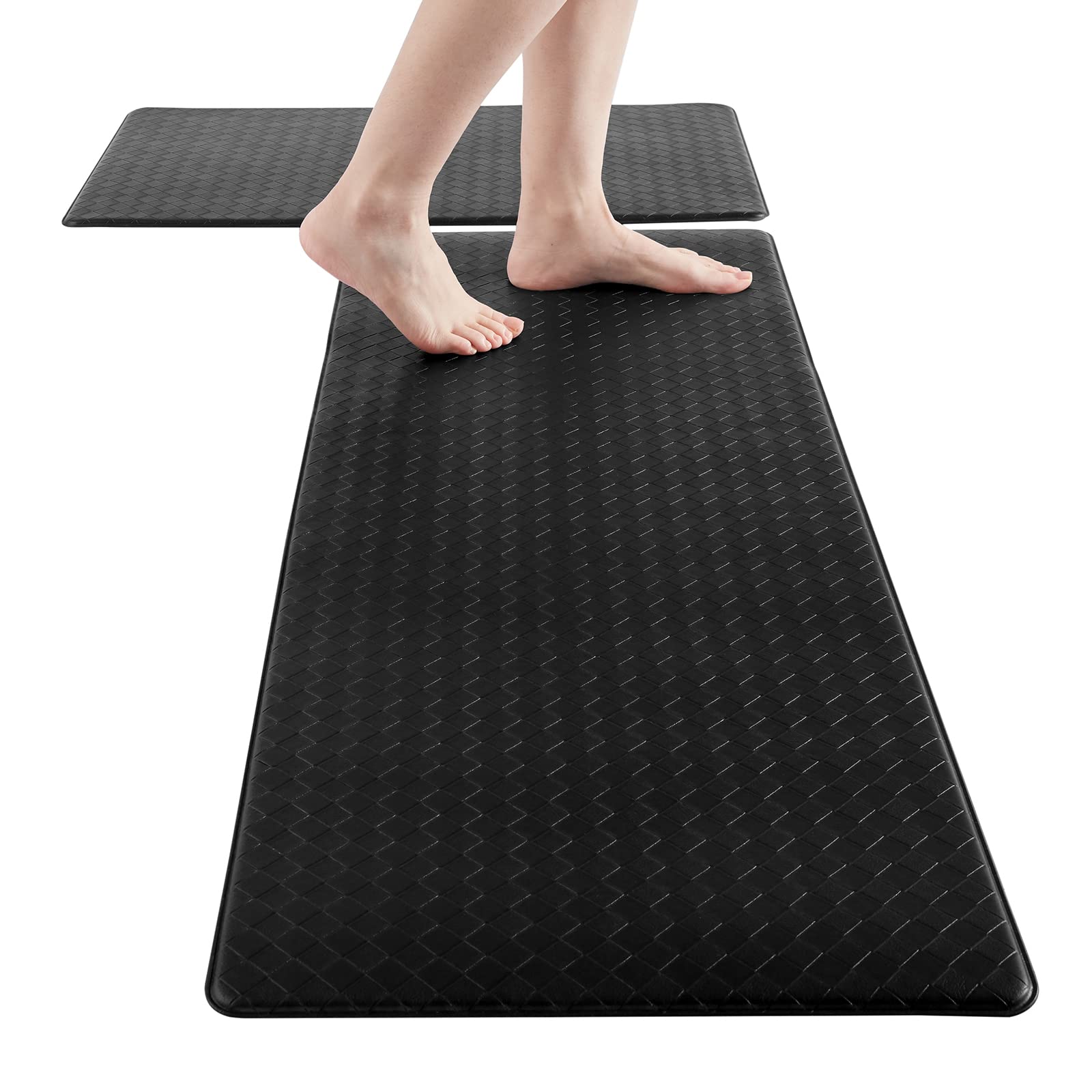**Lifewit Anti-Fatigue Kitchen Rugs Set of 2 - Soft Cushioned, Non-Slip, Waterproof PVC Floor Mats for Sink, Laundry & Office - Heavy Duty, Black - Perfect for Home, Kitchen & High-Traffic Areas**