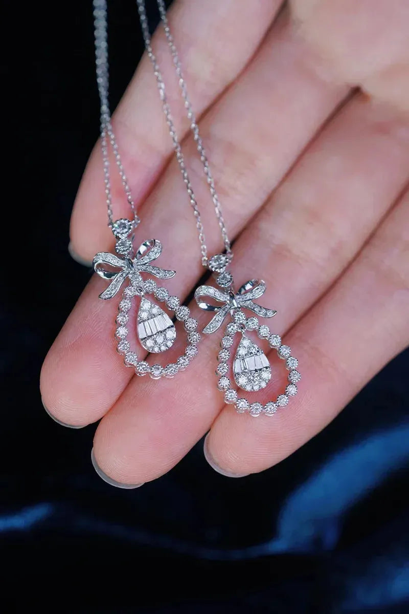 18K White Gold Vintage Diamond Pendant Necklace - 0.45ct Natural Diamond Romantic Jewelry for Women, Perfect for Weddings, Anniversaries & Special Occasions