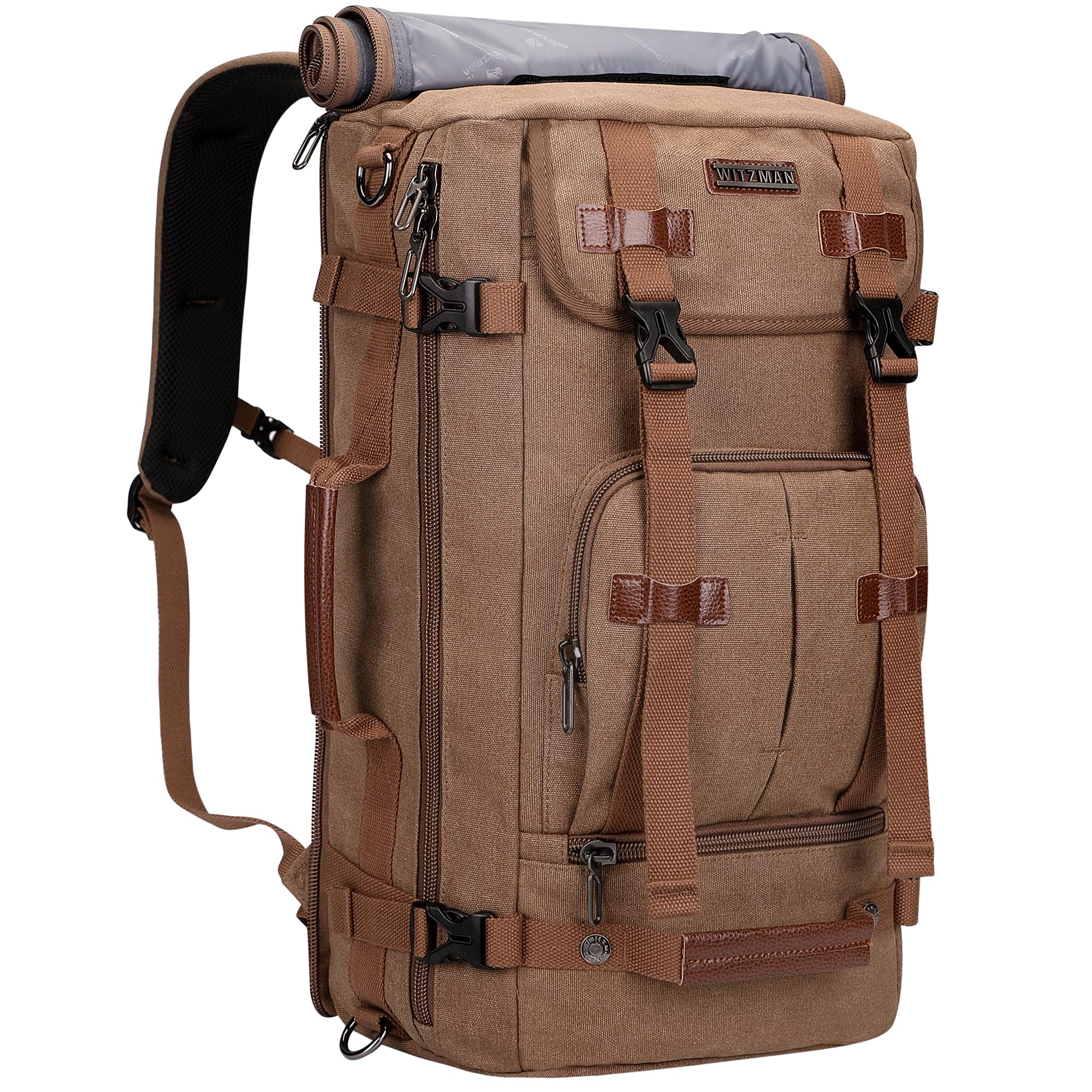 Vintage WITZMAN Canvas Backpack - Large Travel Laptop Bag with Convertible Shoulder Straps | Durable Rucksack for College, Work & Outdoor Adventures