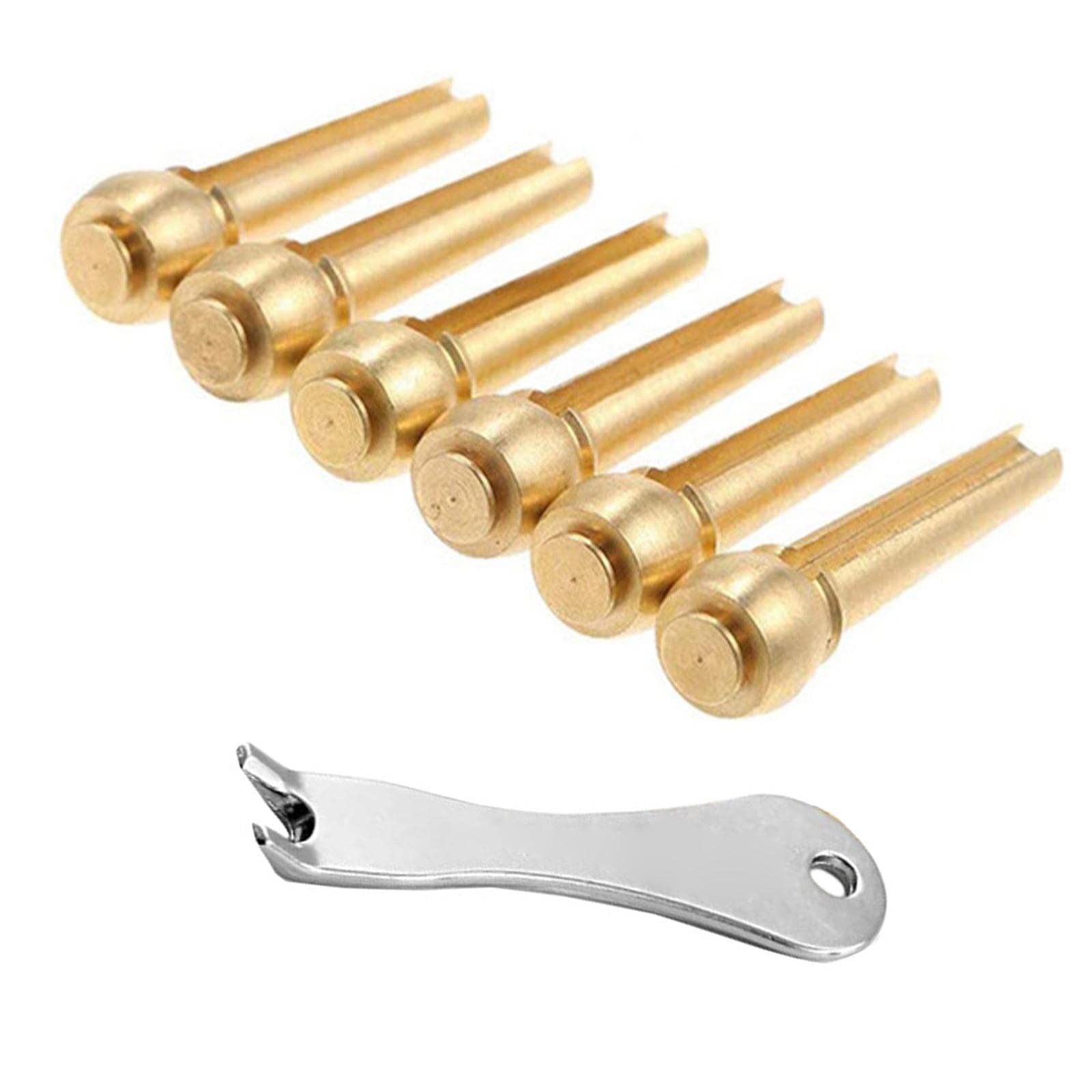 Fancyes 6Pcs Brass Guitar Bridge Pins with Remover Tool - Premium Replacement Pegs for Acoustic Guitar String Repair & Maintenance - Perfect for Musicians, Luthiers & DIY Guitar Upgrades