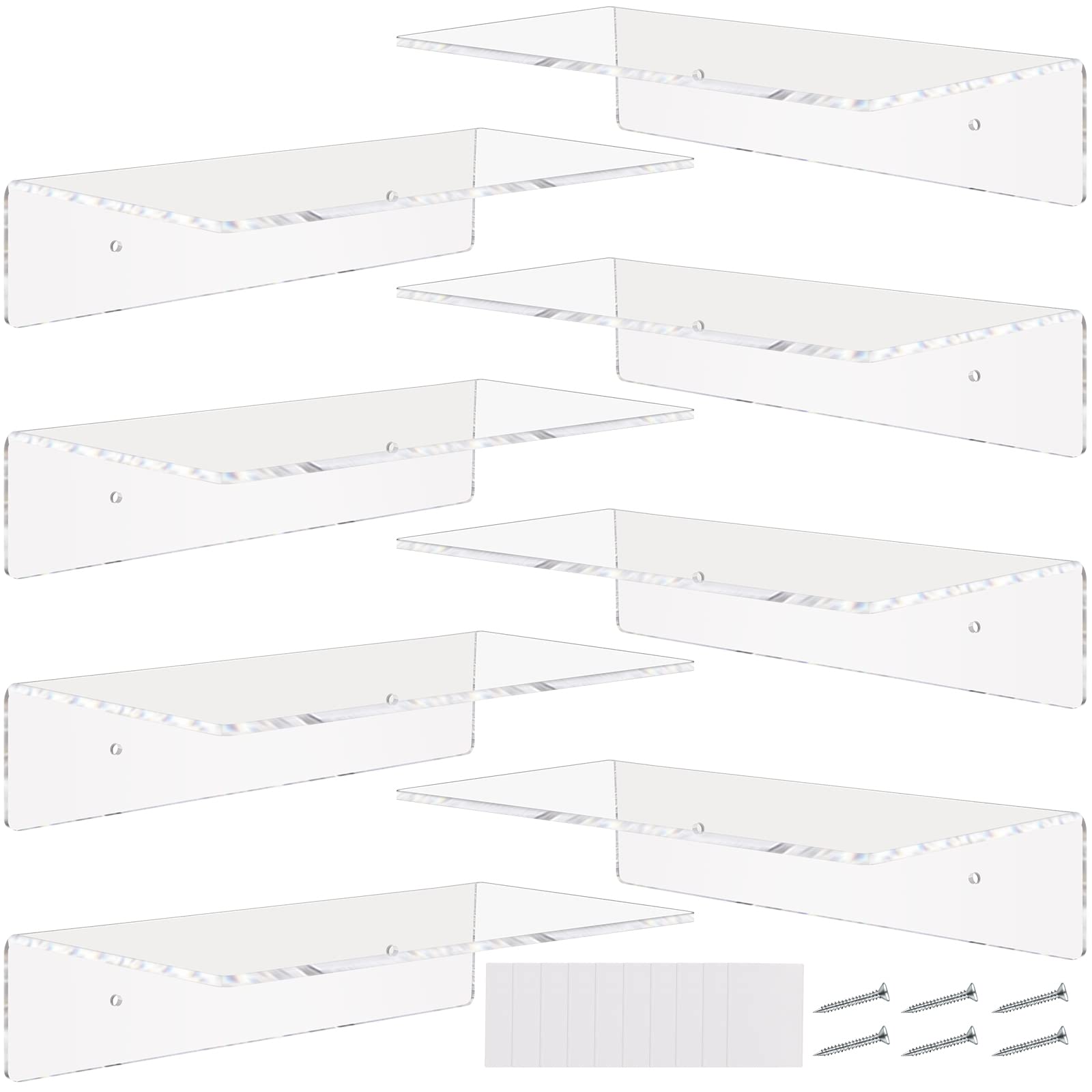 Vinsot 8 Pack 12 Inch Clear Acrylic Floating Shelves - 4mm Thick Invisible Wall Mounted Display Shelves for Books, Decor & Storage - Perfect for Bedroom, Living Room, Bathroom & Office Organization