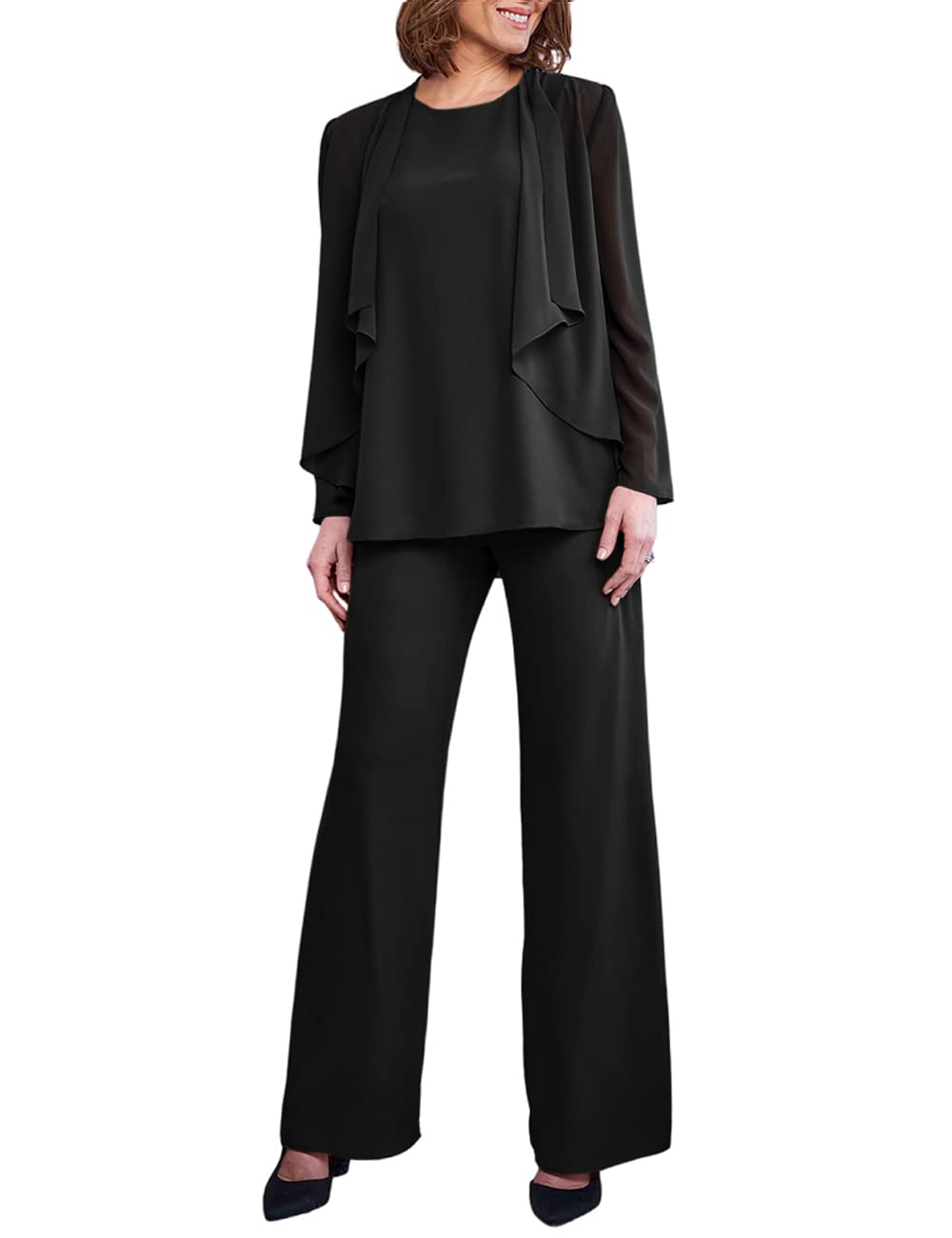 Zongqiven Women's 3-Piece Chiffon Pant Suit Set - Elegant Mother of the Bride Outfit for Wedding Guest, Evening Party & Prom - Perfect for Formal Occasions & Special Events