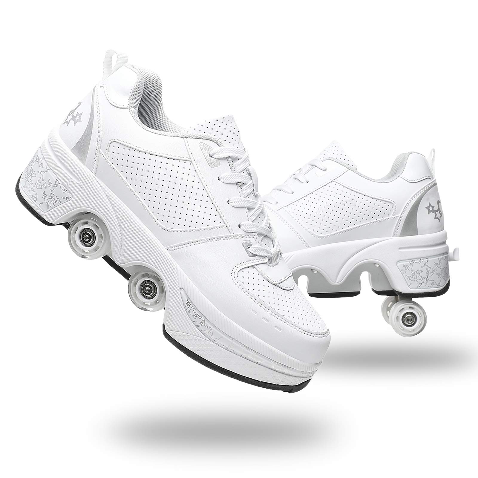 YUNWANG Adjustable Roller Skates for Kids - Convertible Sports Shoes for Parkour, Racing & Skating | Boys & Girls Multi-Functional Skates with Retractable Wheels | Perfect for Outdoor Play, Sports Training & Skate Park Adventures