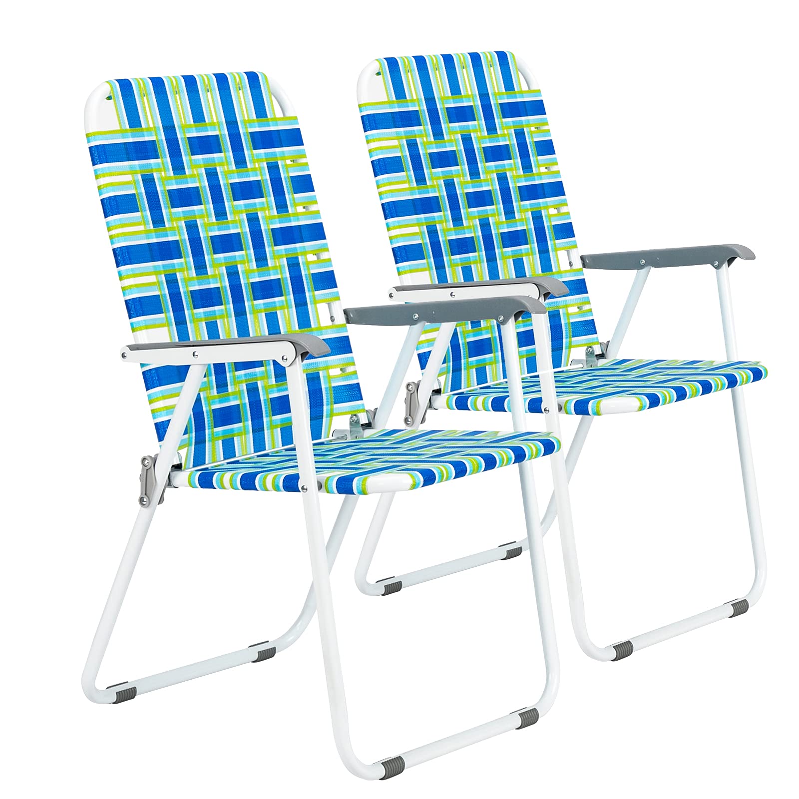 HomVent Heavy Duty Beach Lawn Chairs - 2-Piece Set with Gray Arms & 260 lb Capacity - Outdoor Camping Chairs for Garden, Pool, Park & Beach - Perfect for Picnics, BBQs and Relaxing (Blue)