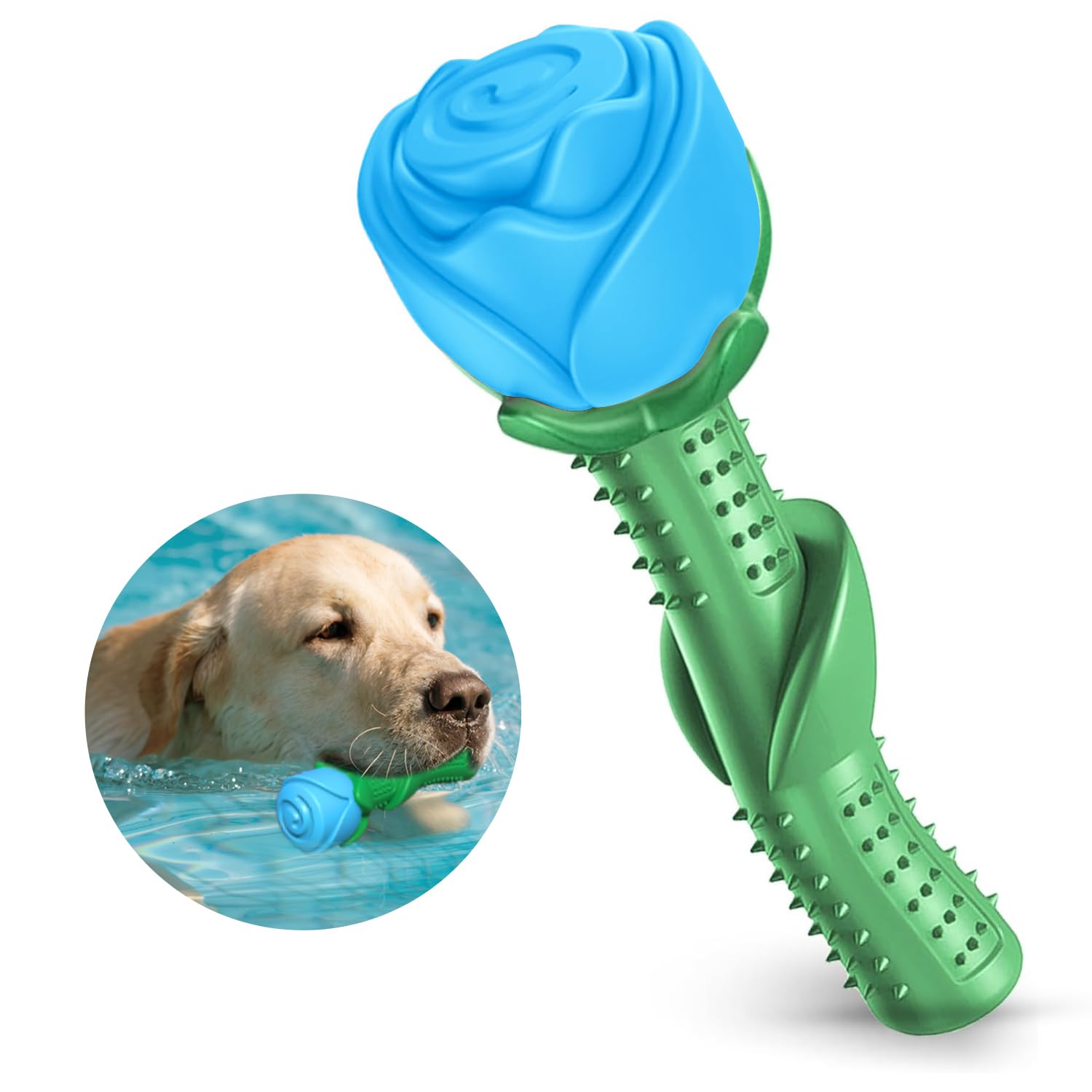 Ucho Rose Pet Fetching Dog Toys - Chew Proof, Floating Water Dog Pool Toys for Aggressive Chewers - Interactive Training & Teeth Cleaning Chew Toy for Dogs (Blue Rose) - Perfect for Backyard Play, Pool Fun & Dental Health