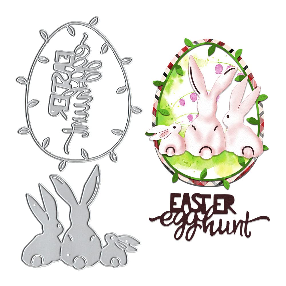Easter Bunny Die Cuts for Card Making - Rabbit Egg Frame Cutting Dies Set with Egg Hunt Words, Stencils & Embossing Templates for Scrapbooking, DIY Greeting Cards, Photo Albums & Craft Decorations - Perfect for Easter Crafts, Spring DIY Projects & Holiday Home Decor