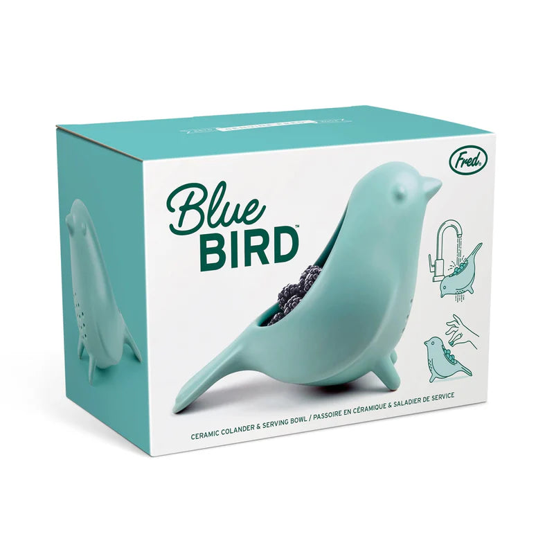 Fred Blue Bird Ceramic Colander - Stylish Kitchen Strainer for Pasta, Salad & Fruits | Durable Handmade Pottery for Modern & Farmhouse Decor