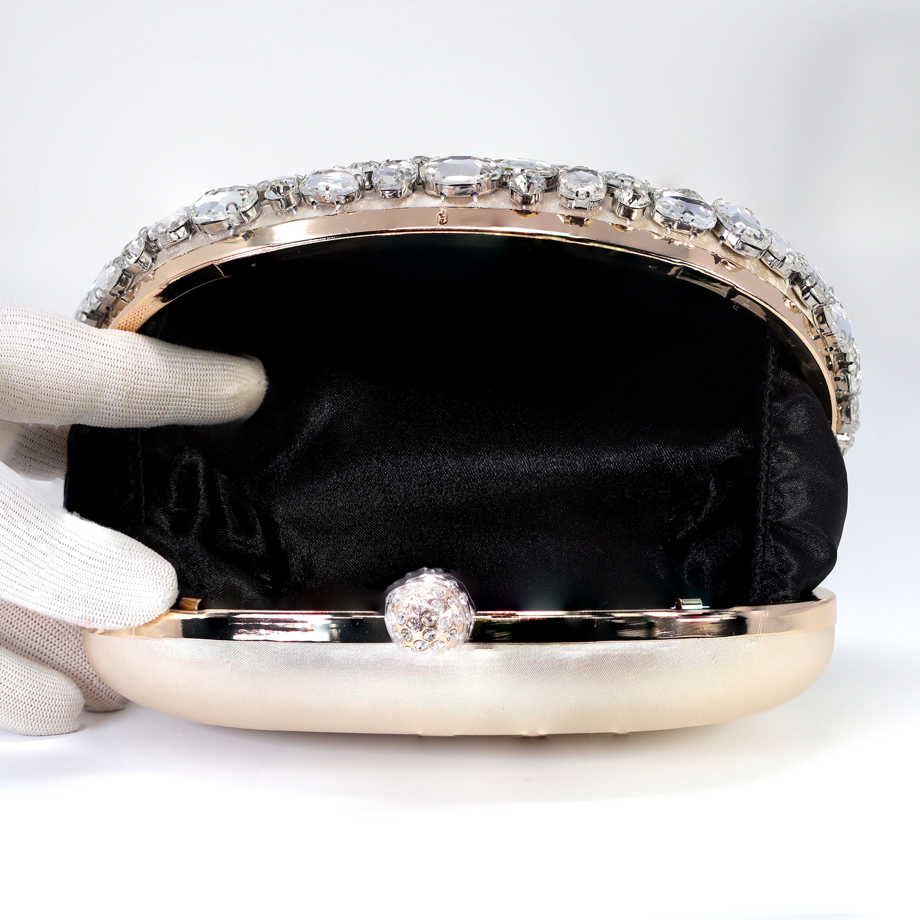 Sparkling Rhinestone Wedding Clutch - Elegant Beaded Evening Bag for Bride, Bridal Party & Formal Events | Beige Crossbody Purse for Weddings, Prom & Special Occasions