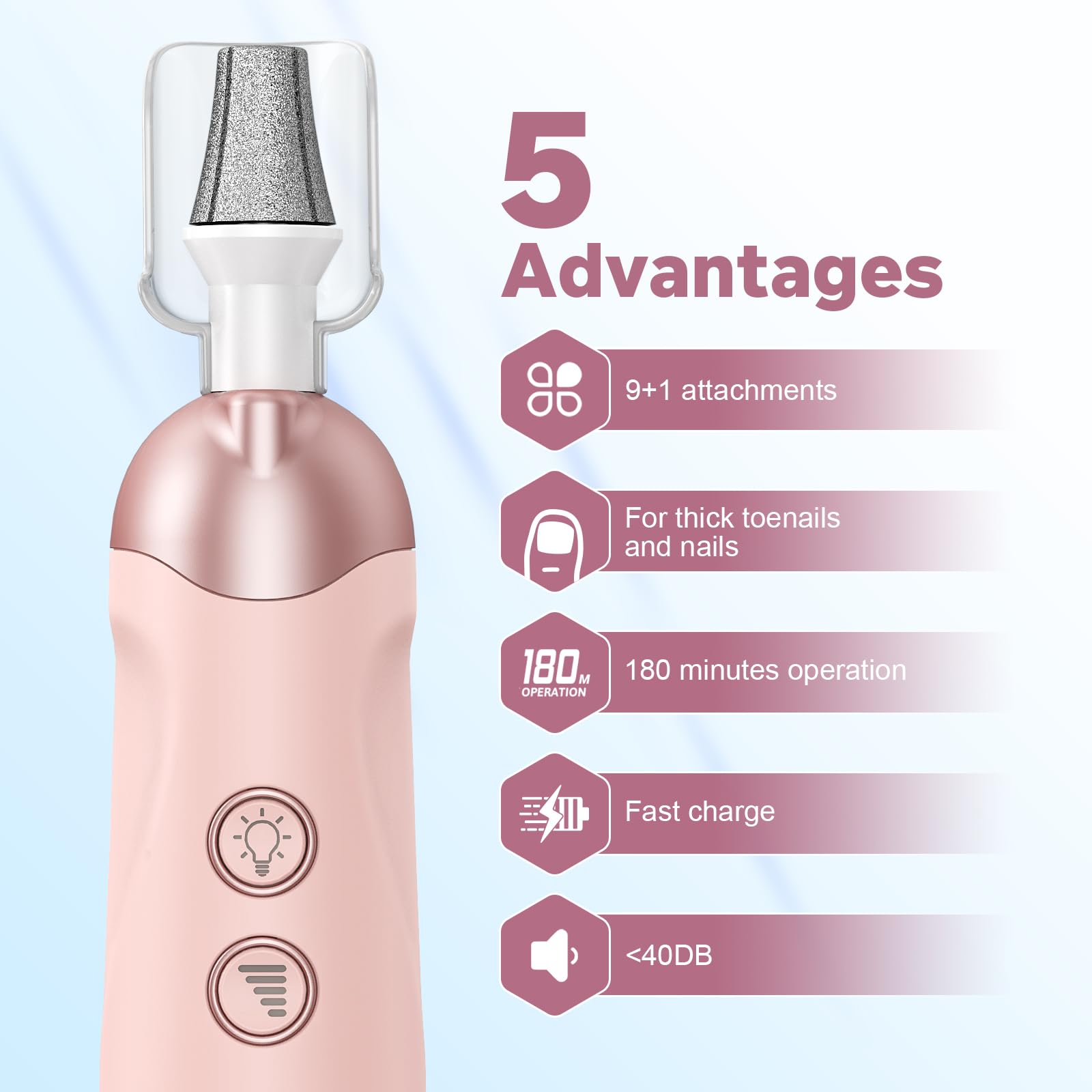 AOMEES Rechargeable Electric Nail File Set - Professional Manicure & Pedicure Kit with 5 Speed Settings, 100Pcs Nail Drill Bits & Sanding Bands - Perfect for At-Home Nail Care, Salon Professionals & DIY Beauty (Pink)