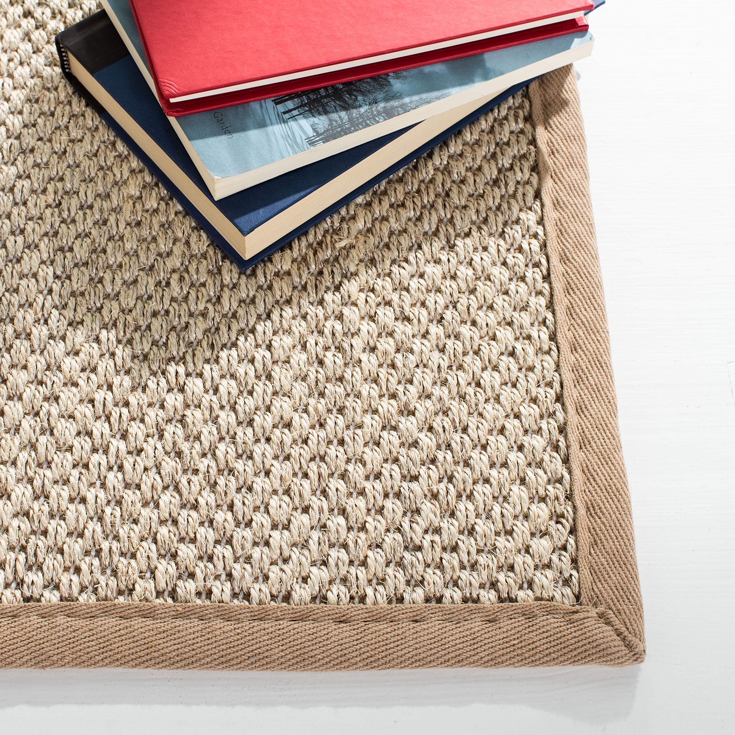 SAFAVIEH Natural Fiber Collection 8'x8' Square Marble & Linen Border Sisal Area Rug - Perfect for Living Room, Bedroom, or Office Decor