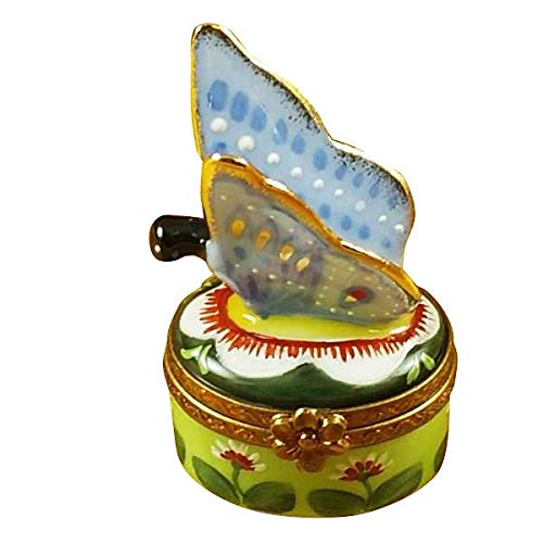 Authentic Limoges Porcelain Butterfly Blue-Gold Figurine Box - Handcrafted in France | Perfect for Collectors, Home Decor & Gift Giving