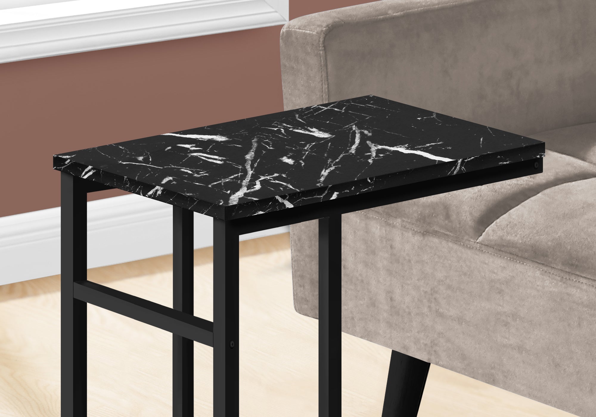 Modern Accent Table - 24 Inch Round Black Marble Top with Black Metal Base - Perfect for Living Room, Bedroom or Office Decor