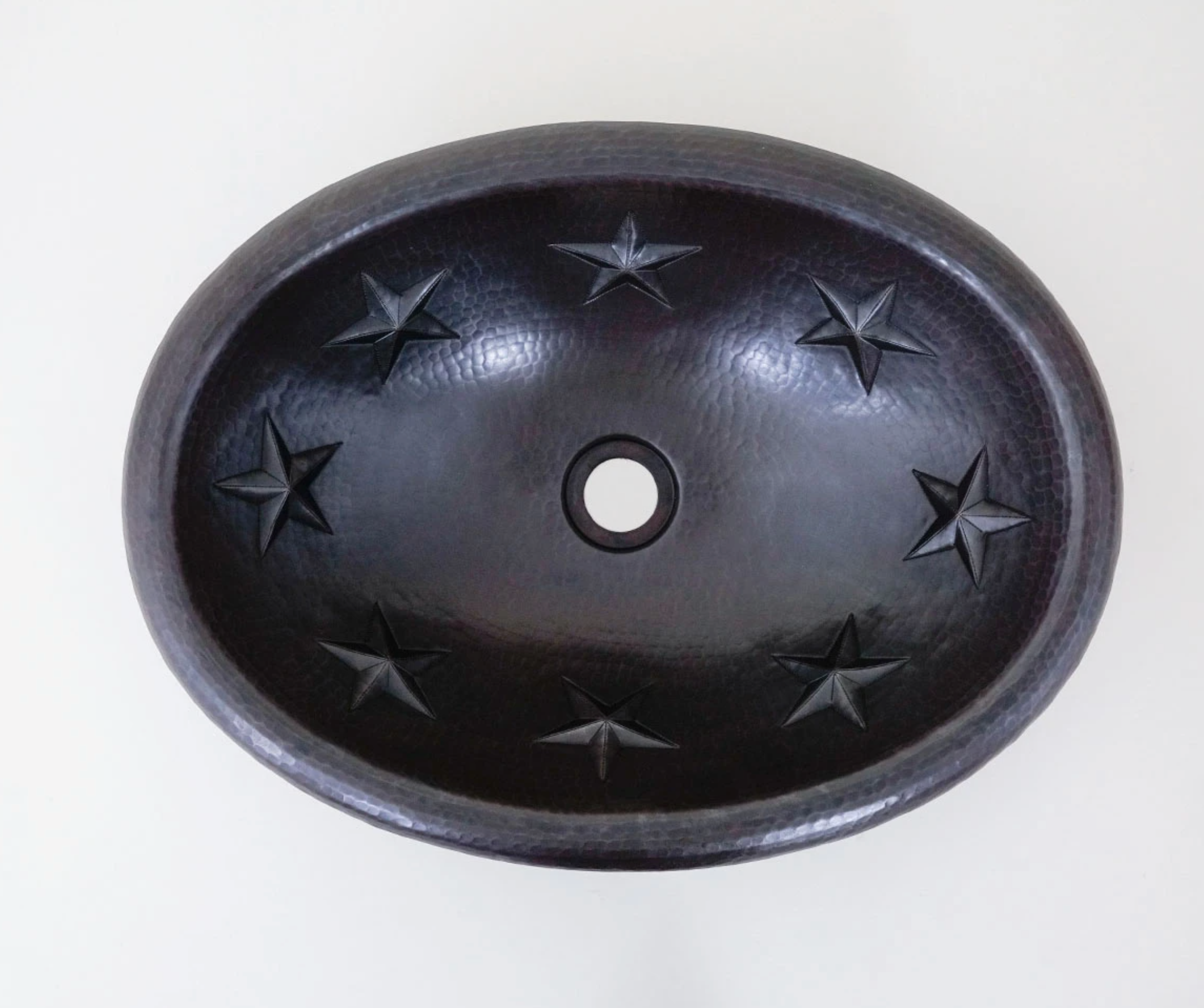 Modern Oval Copper Sink with Unique Stars Design - Handcrafted Farmhouse Bathroom & Kitchen Sink for Rustic Home Decor