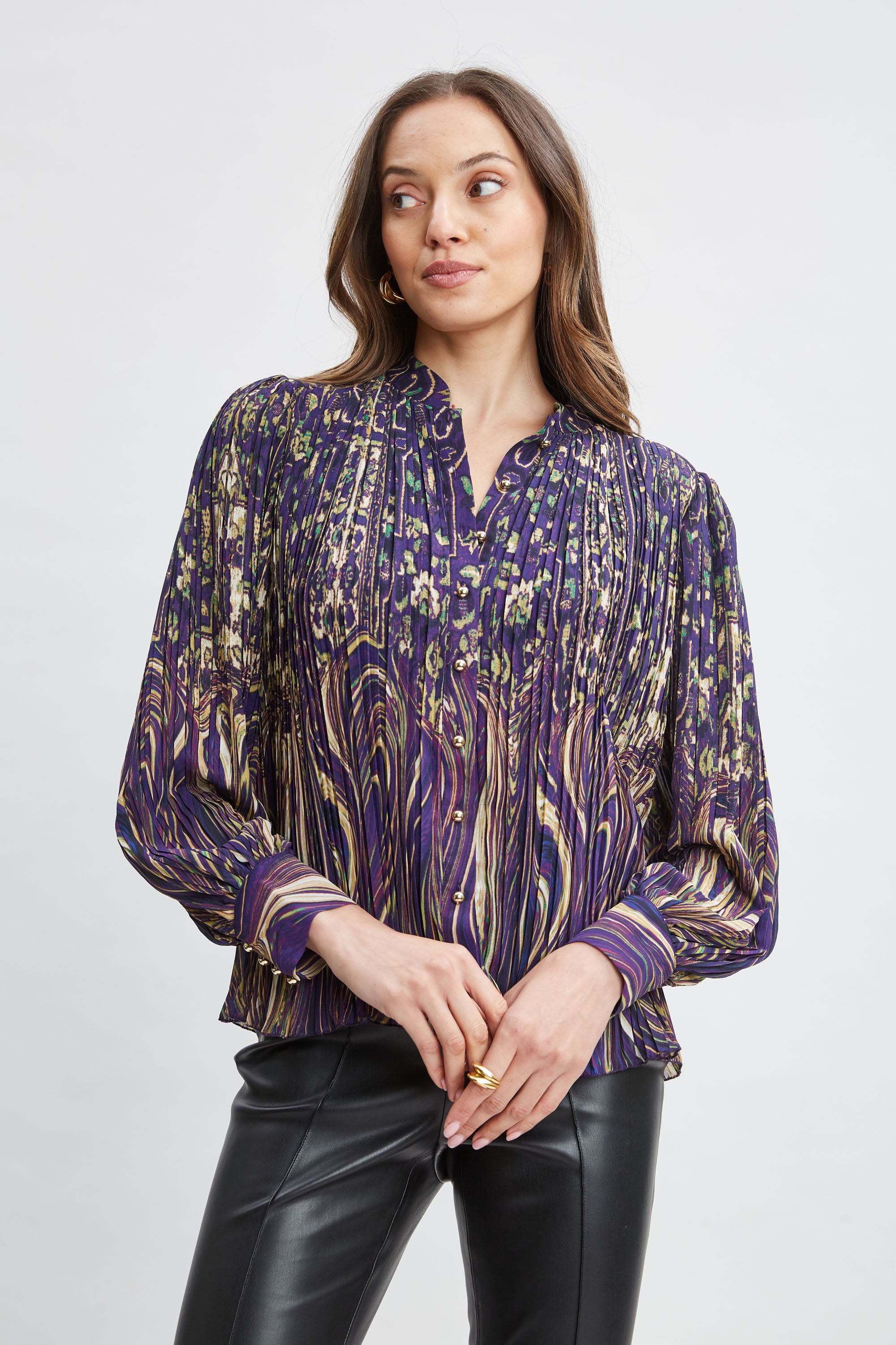 Stylish Paisley Micro Pleat Blouse for Women - Trendy Printed Casual Shirt - Perfect for Office, Date Night & Spring Outfits