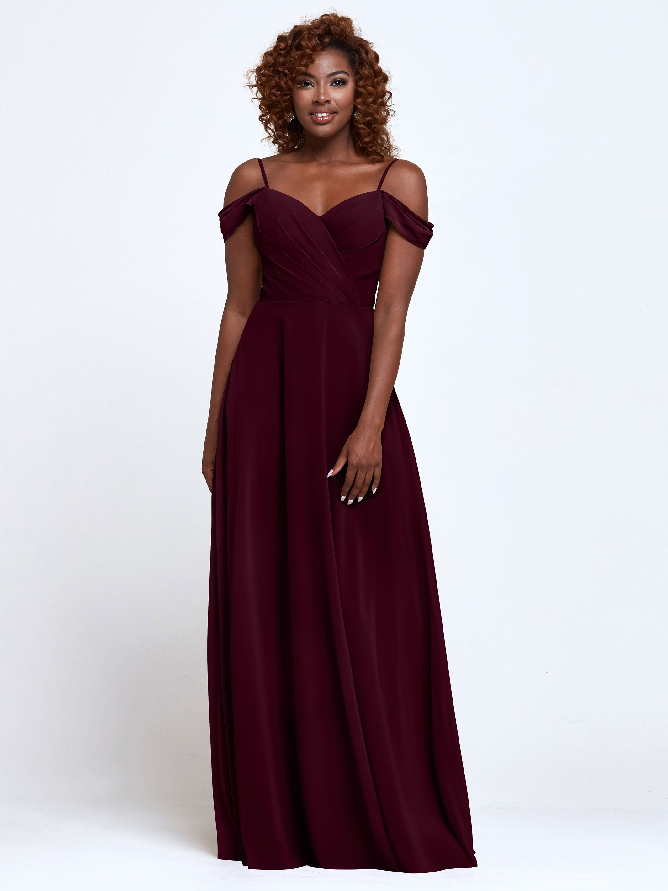 Elegant 83003 Stretch Chiffon Off-The-Shoulder A-Line Bridesmaid Dress - Perfect for Weddings, Prom, Formal Events & Special Occasions