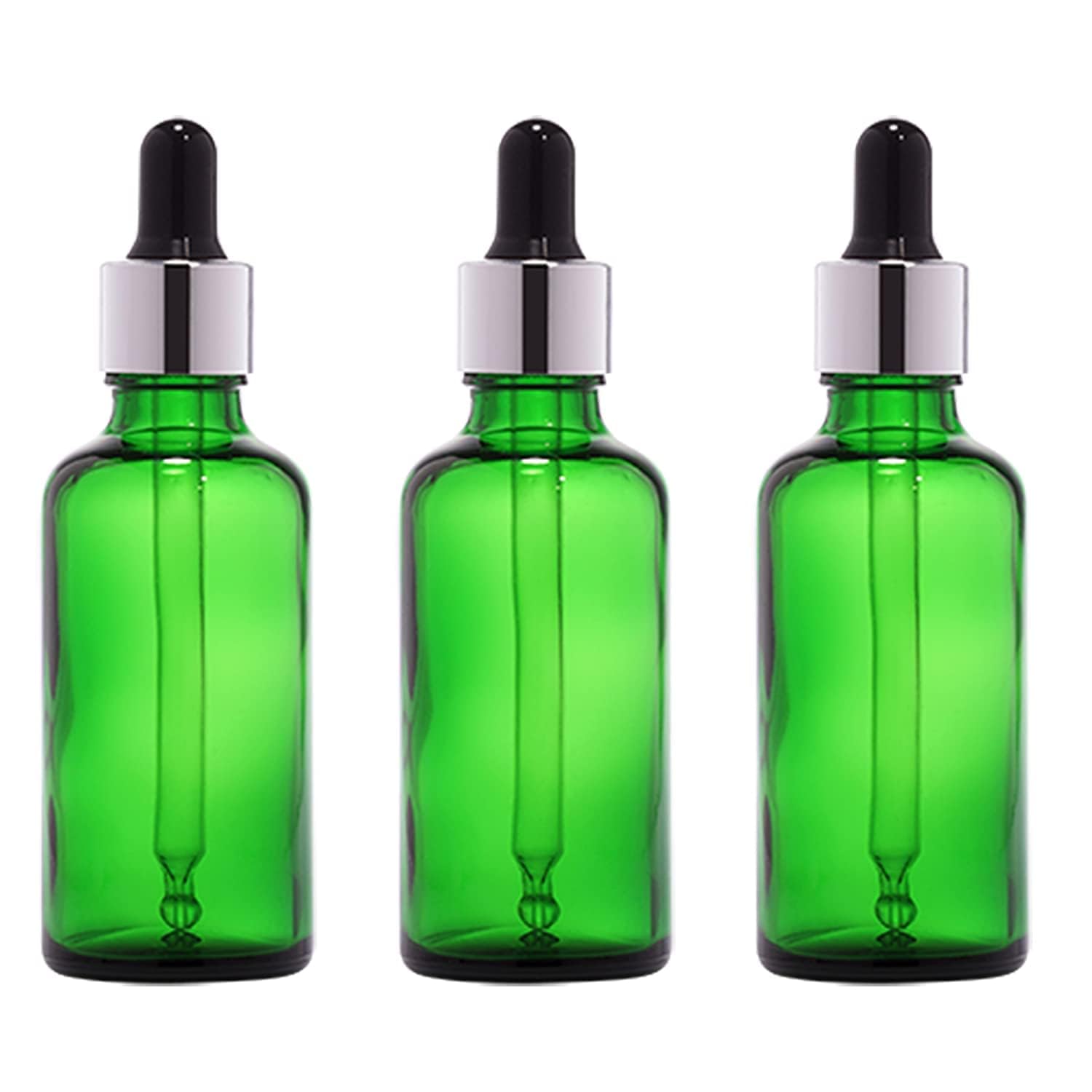 B.H.Industry 50ml Green Round Glass Bottle with Dropper & Gold Ring - Essential Oil Bottle, DIY Skincare Container, Herbal Tincture Storage (3-Pack, Green) - Perfect for Aromatherapy, Homemade Beauty Products, and Natural Remedies