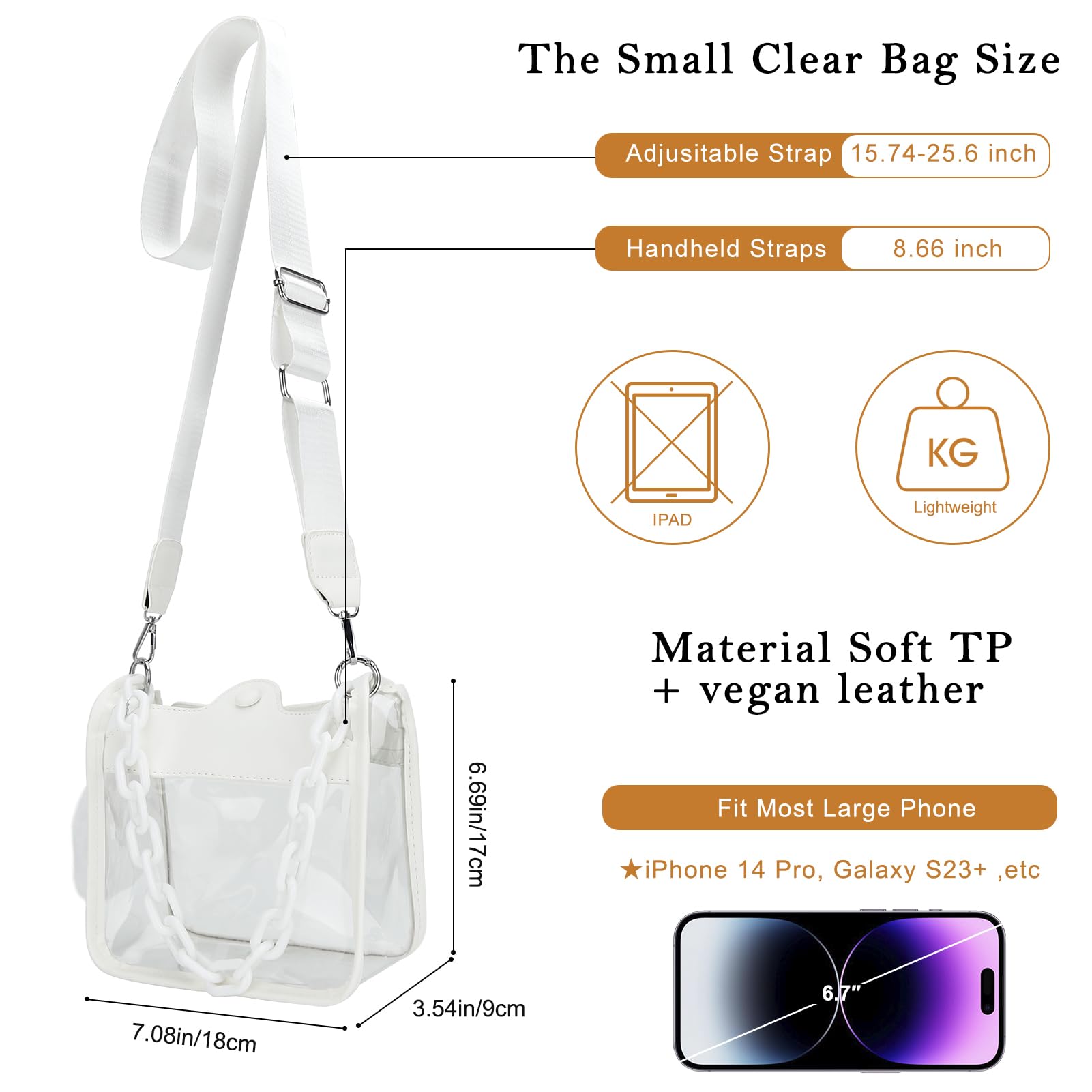 DOB SECHS Clear Crossbody Purse - Transparent Messenger Bag for Concerts, Stadiums & Sporting Events - Waterproof & Lightweight for Music Festivals, Theme Parks & Security Checkpoints