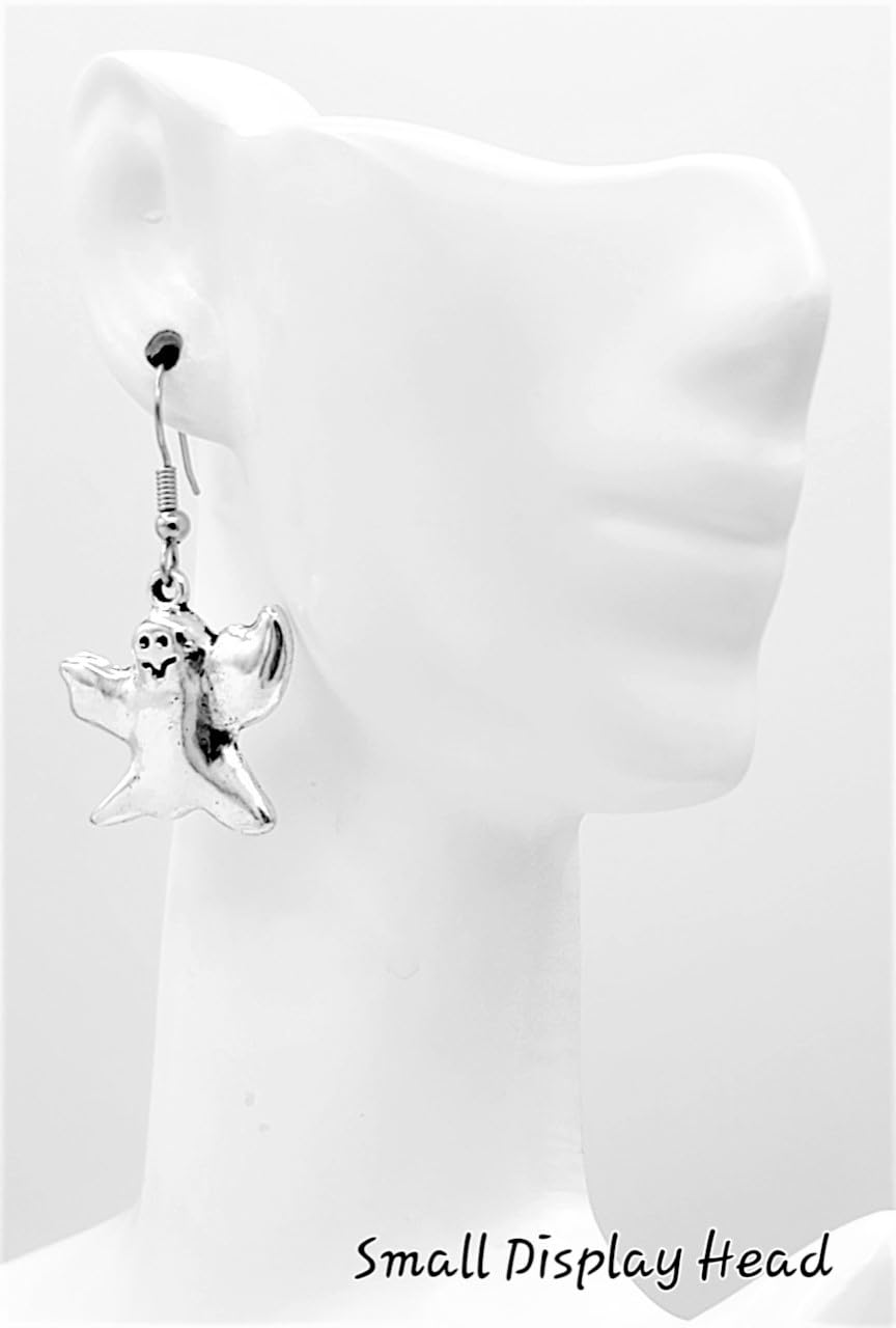 Ghost Charm Dangle Earrings - 23x24mm Silver Alloy Hypoallergenic Earrings with Fishhook & Ball Post Options | Gothic Jewelry for Halloween, Cosplay & Everyday Wear