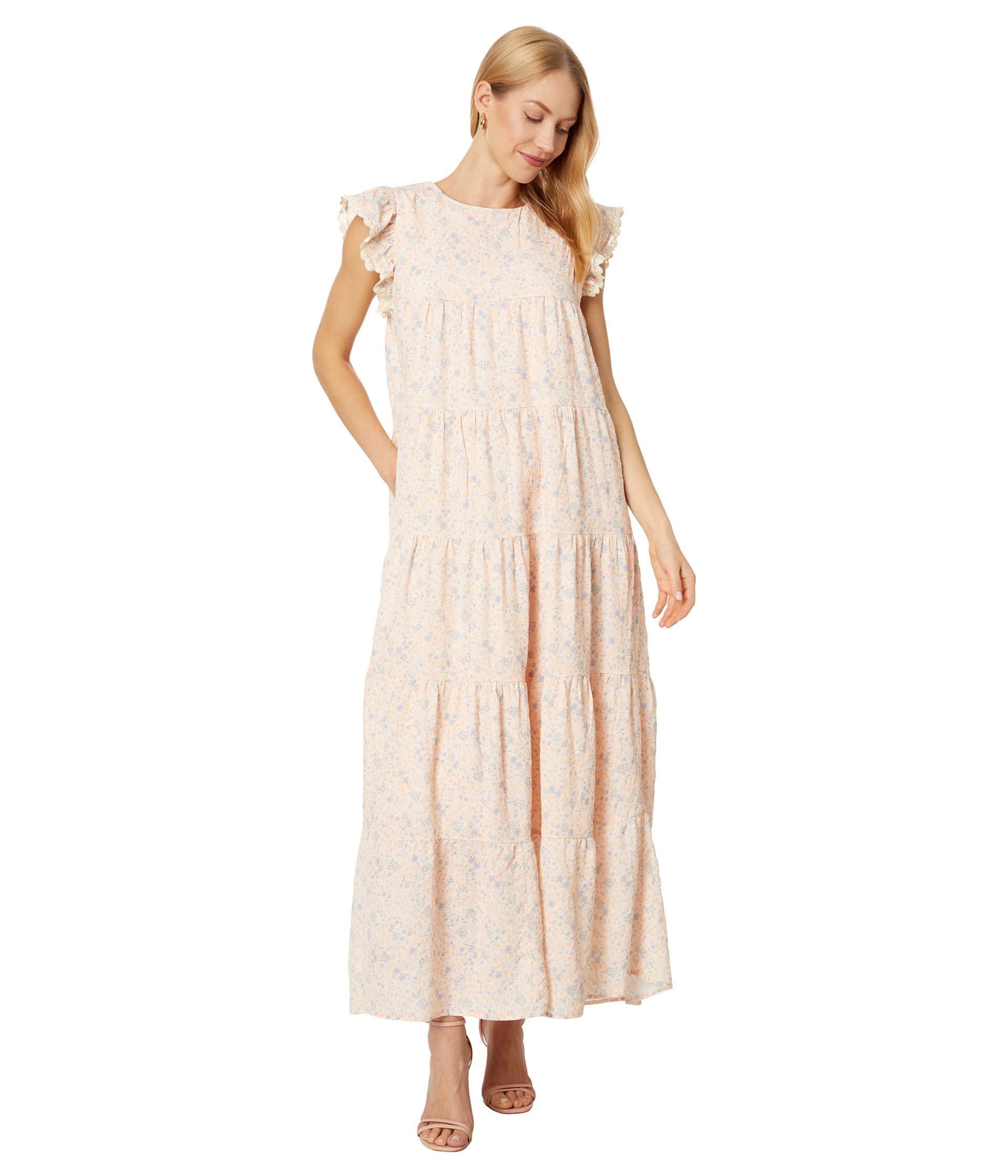 English Factory Eyelet Tiered Midi Dress - Floral Summer Dress for Women, Casual & Wedding Guest Outfit | Perfect for Beach Vacations, Garden Parties & Date Nights