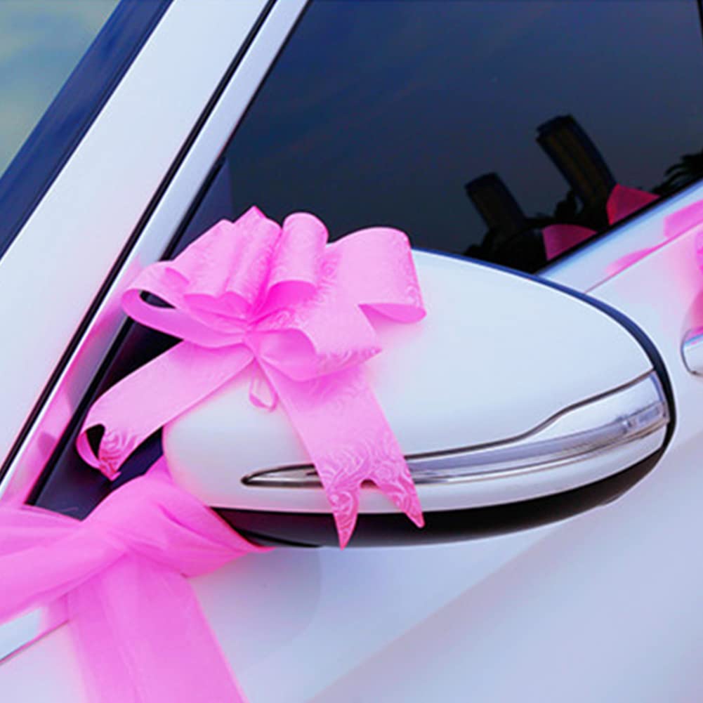 Wedding Car Flower Decoration - Artificial Rose & Large Bow Bridal Car Decor for Wedding Ceremonies, Pink, Perfect for Bridal Car Arrivals and Wedding Processions