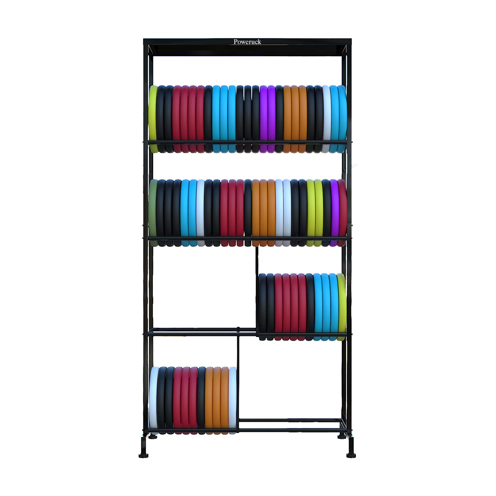 Poweruck 4-Tier Metal Disc Golf Storage Shelf - Heavy Duty Standing Rack for Sports Discs Organization | Perfect for Garage, Basement & Backyard Disc Storage