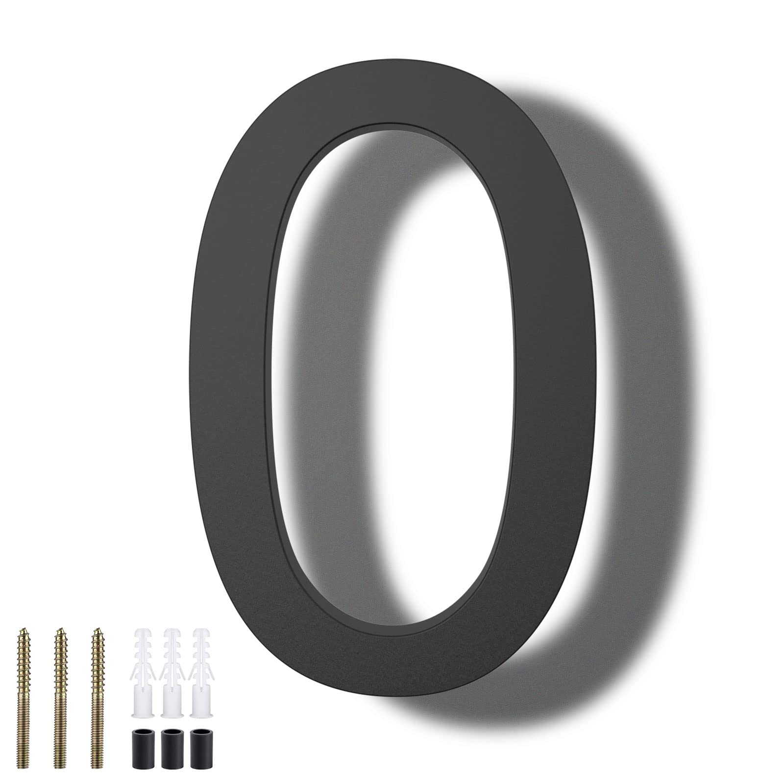 DEWEL 8 Inch Modern Floating House Numbers - Black Outdoor Address Plaque for Enhanced 911 Visibility with Installation Kit (Number 0) | Perfect for Mailbox, Front Door & Curb Appeal Home Decor