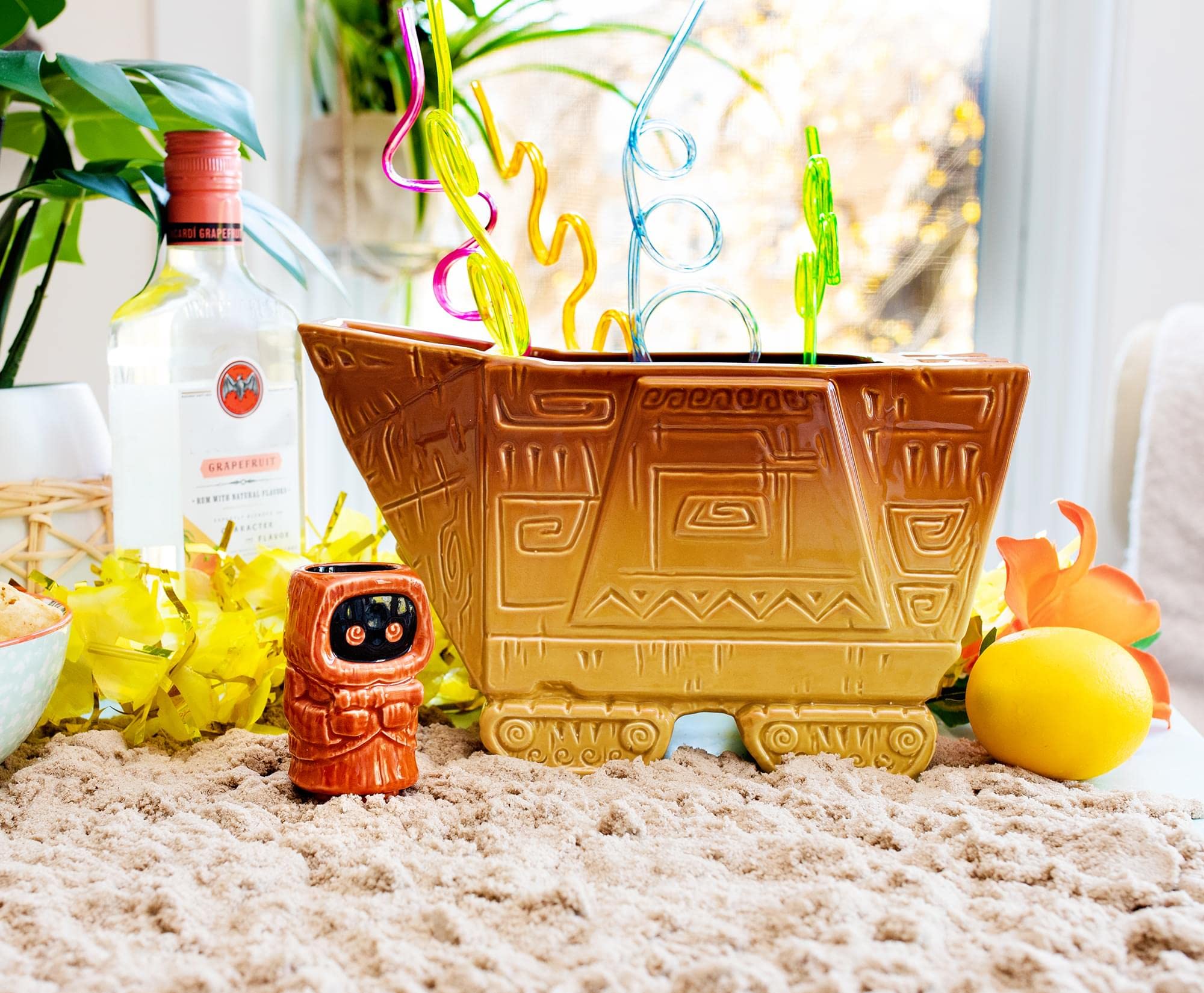 Geeki Tikis Star Wars Sandcrawler Punch Bowl Set with Jawa Mini Muglet - Cocktail Tumbler & Shot Glasses for Star Wars Themed Parties, Movie Nights & Collectibles