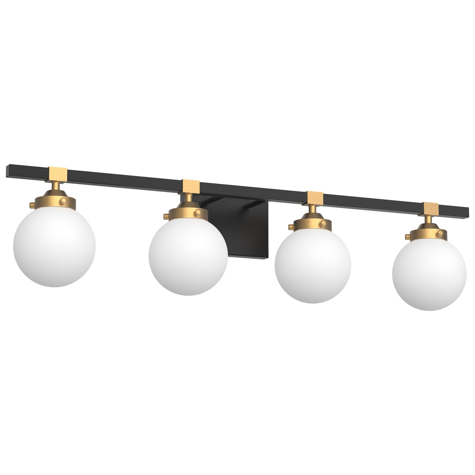 Tipace 4-Light Mid Century Modern Bathroom Vanity Lighting Fixture - Black/Gold Finish with Milk White Glass Globes for Mirror Lighting (Bulbs Not Included) | Perfect for Bathroom, Powder Room, and Dressing Area Vanity Mirror Illumination