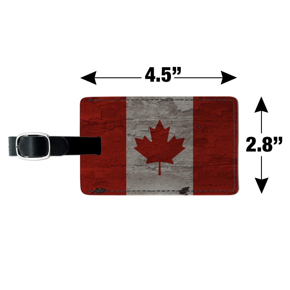 Vintage Distressed Canada Flag Wooden Rectangle Leather Luggage Tag - Personalized ID Card Holder for Travel Bags, Suitcases & Backpacks | Perfect for Travelers, Tourists & Gift Giving