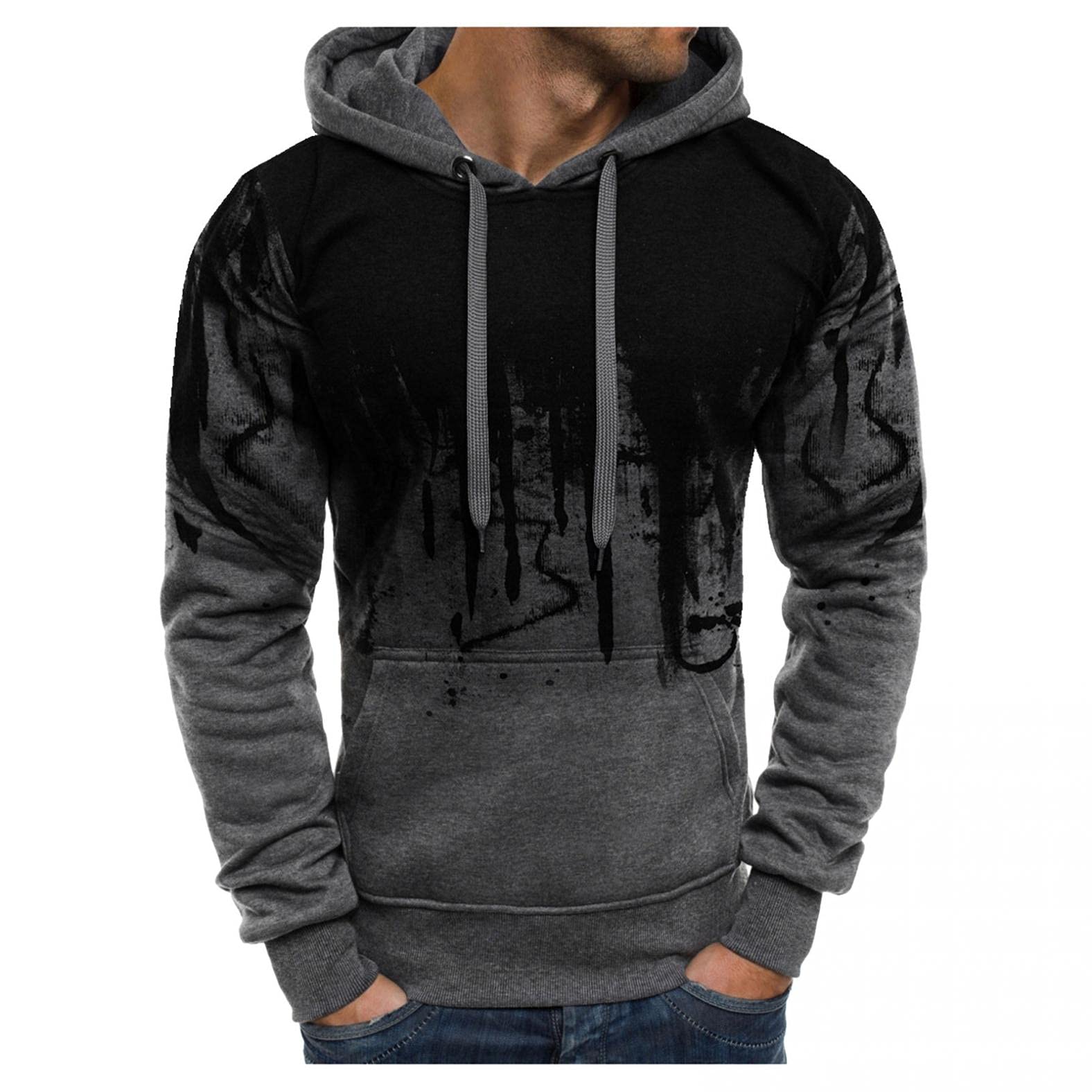 Men's Color Block Hooded Sweatshirt - Long Sleeve Pullover Hoodie with Drawstring for Athletic Wear, Gym & Casual Outfits | Perfect Gift for Men