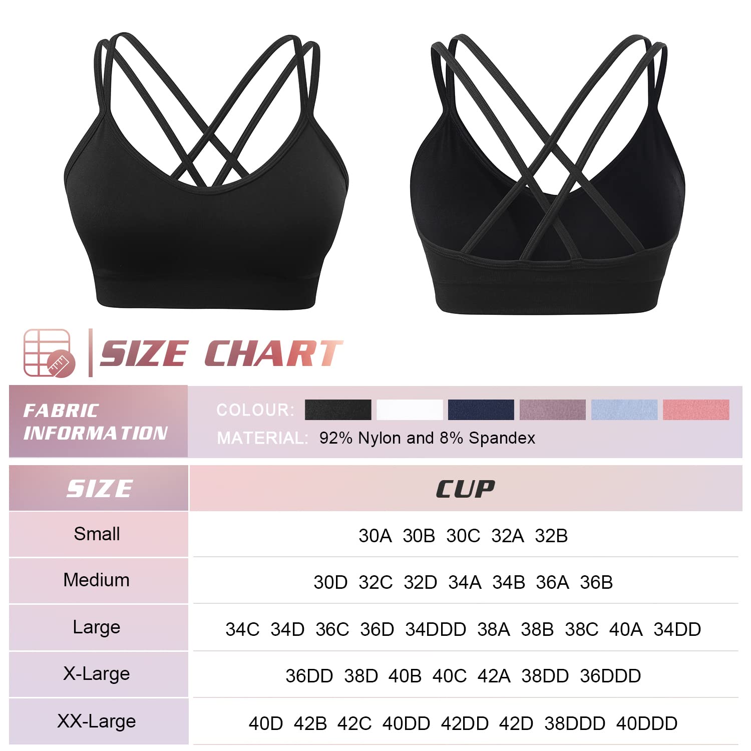 VEQKING Women's Cross Back Sports Bra - Padded Medium Support Yoga Bra 3 Pack for Workout, Fitness, Running & Gym - Breathable Strappy Design for Active Lifestyles