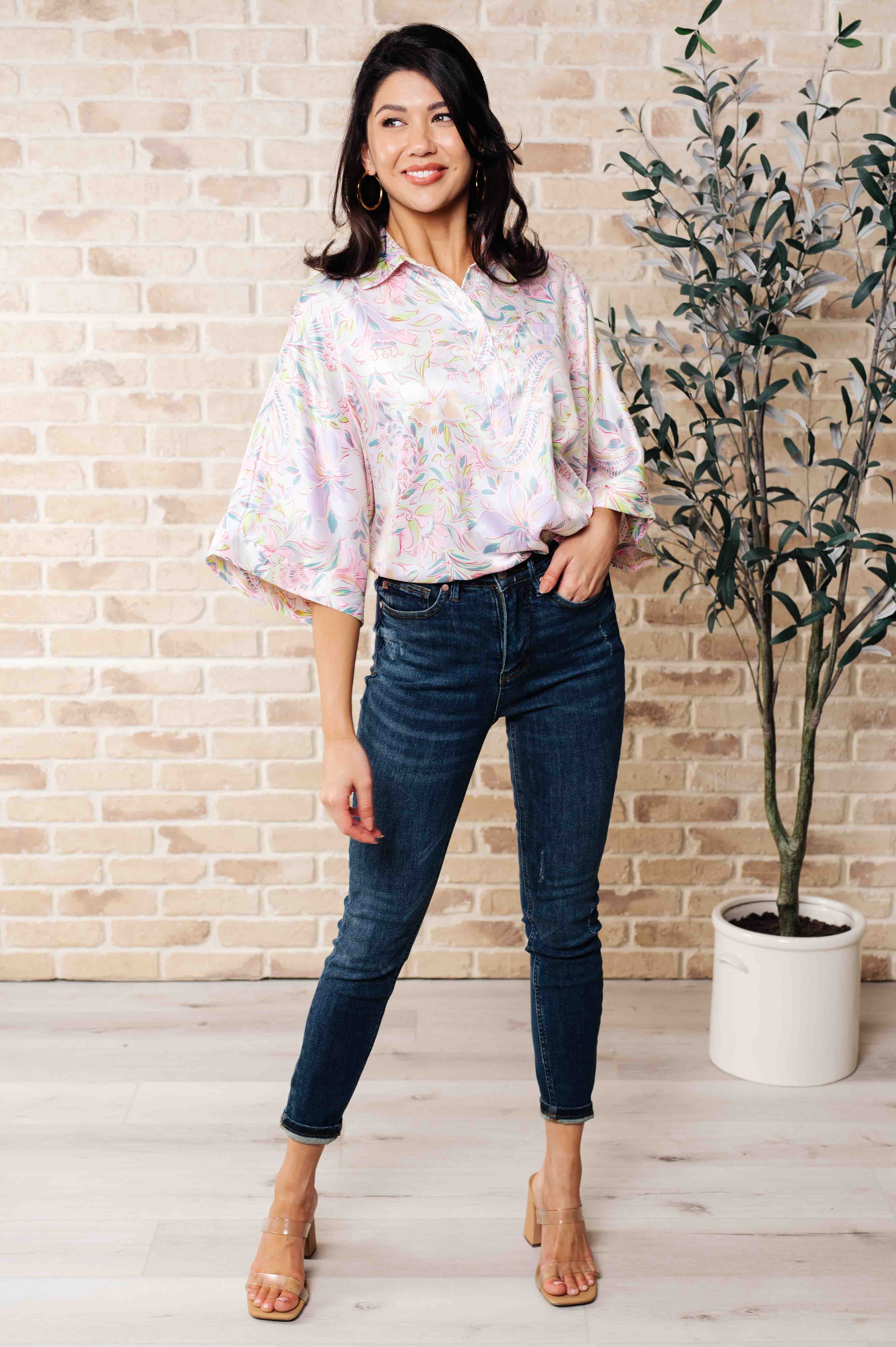 Blissful Botanicals Women's Floral Blouse - Elegant Flowy Boho Top for Casual Wear, Office & Date Night Outfits