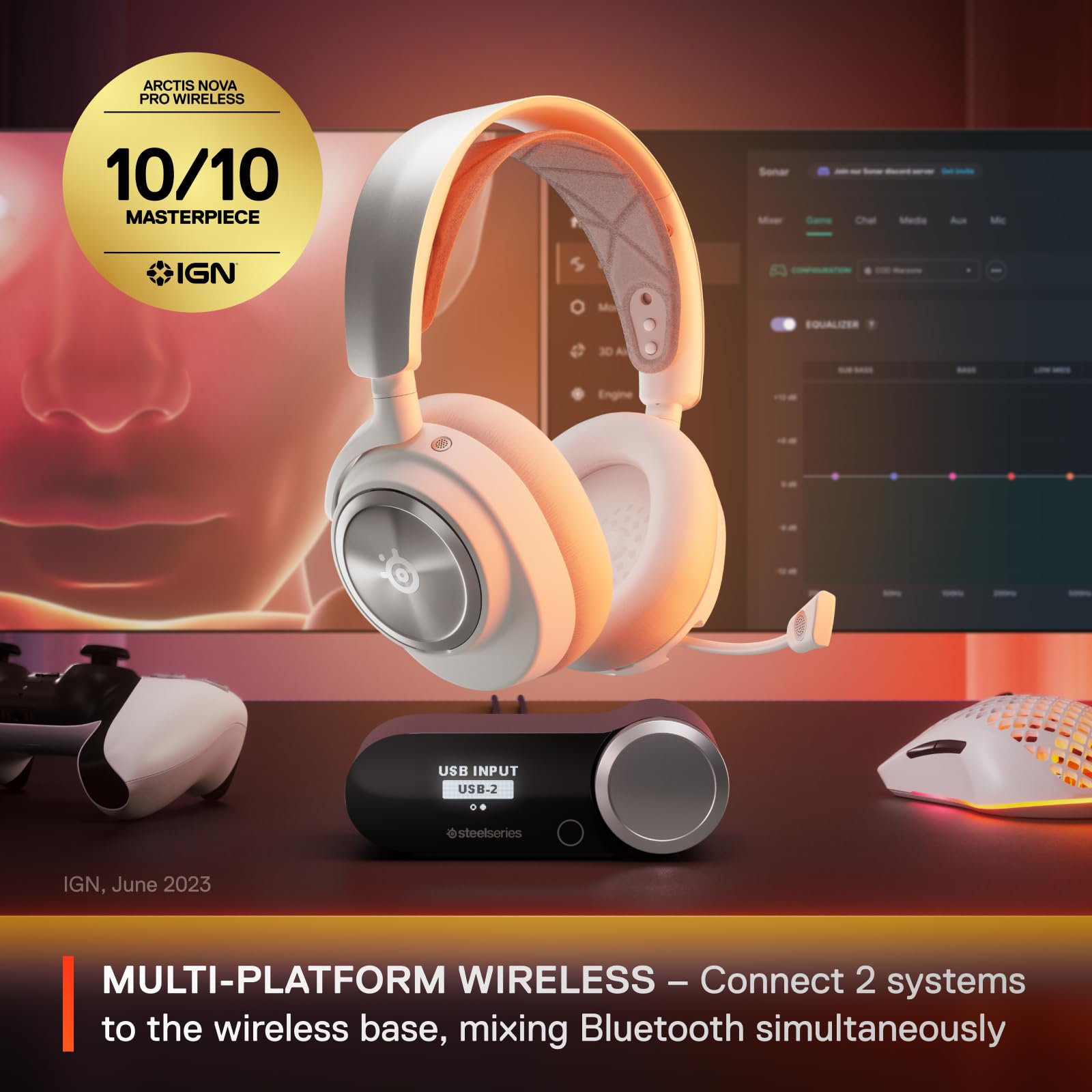SteelSeries Arctis Nova Pro Wireless Gaming Headset with Active Noise Cancellation - Multi-Platform Compatible (PC, PS5, PS4, Nintendo Switch, Mobile) - White - Premium Sound for Competitive Gaming & Streaming