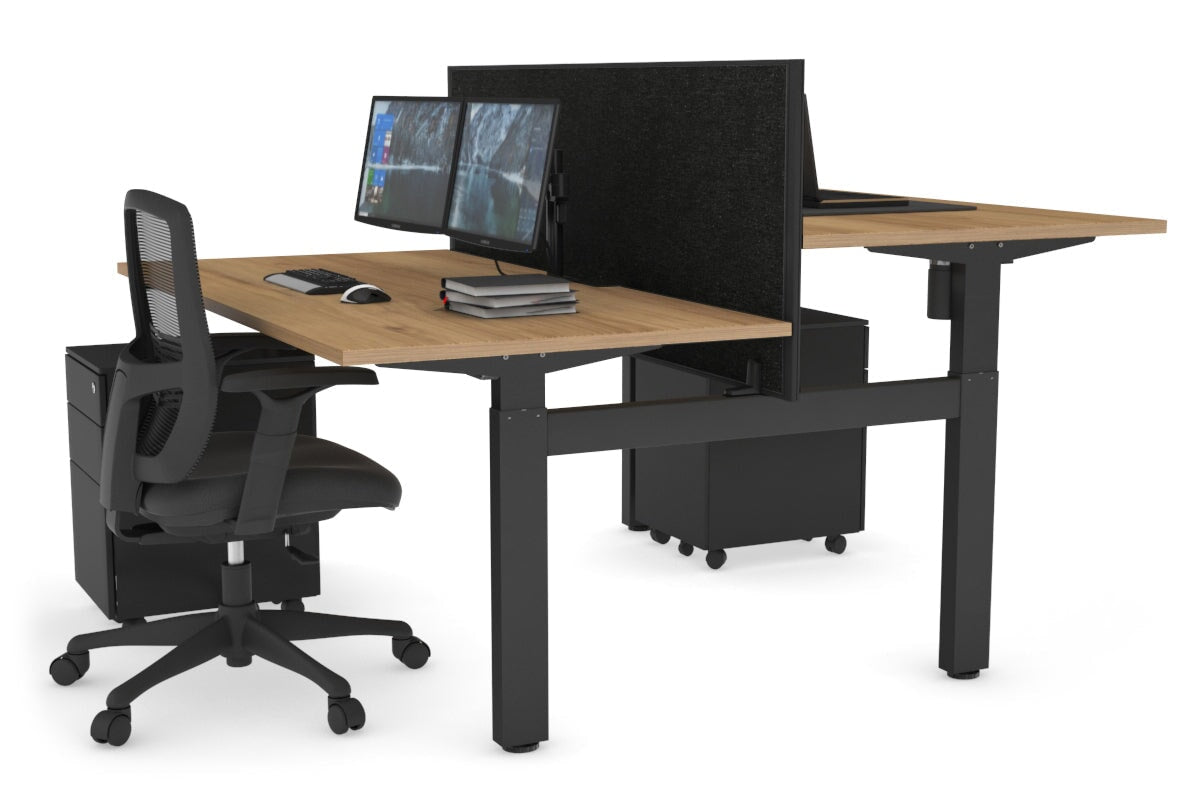 Adjustable Height 2-Person H Bench Workstation - Black Frame [1200L x 800W with Cable Management] - Perfect for Office, Home Workspace & Collaborative Work Environments
