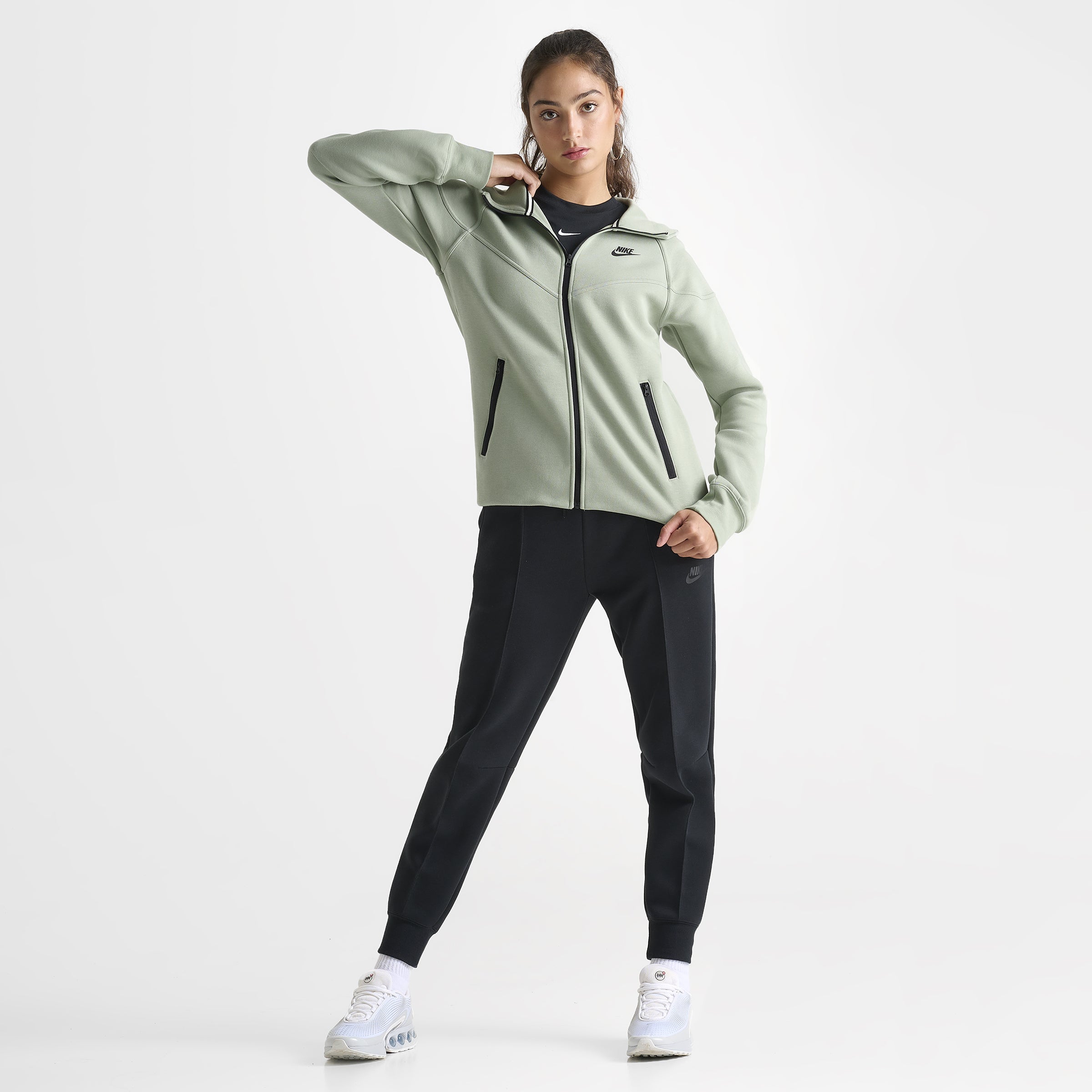 Nike Women's Tech Fleece Windrunner Full Zip Hoodie - Jade Horizon/Black - Lightweight Warm Fleece Jacket for Running, Gym & Outdoor Activities