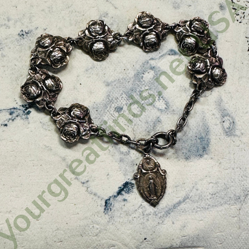 Vintage Devotional Sterling Silver Catholic Bracelet - Religious Jewelry for Women, Gift for Baptism, First Communion & Prayer